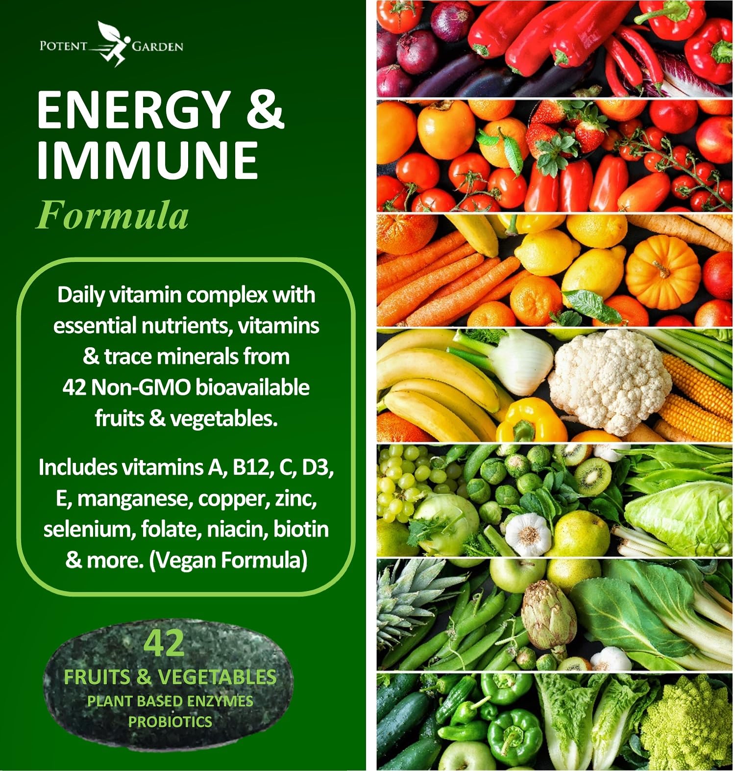 Foto 2 | Suplemento Multivitamínico Para Adultos Potent Garden, 90 Tabletas - Venta Internacional.