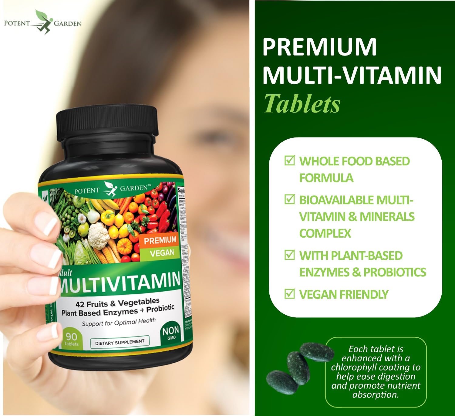 Foto 5 pulgar | Suplemento Multivitamínico Para Adultos Potent Garden, 90 Tabletas - Venta Internacional.