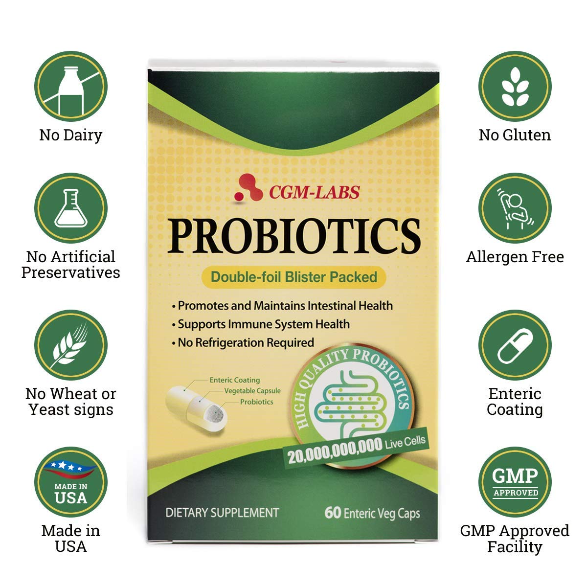Foto 7 pulgar | Probiotics Cgm Labs, 20 Mil Millones De Células Vivas, 60 Cápsulas Vegetales - Venta Internacional.