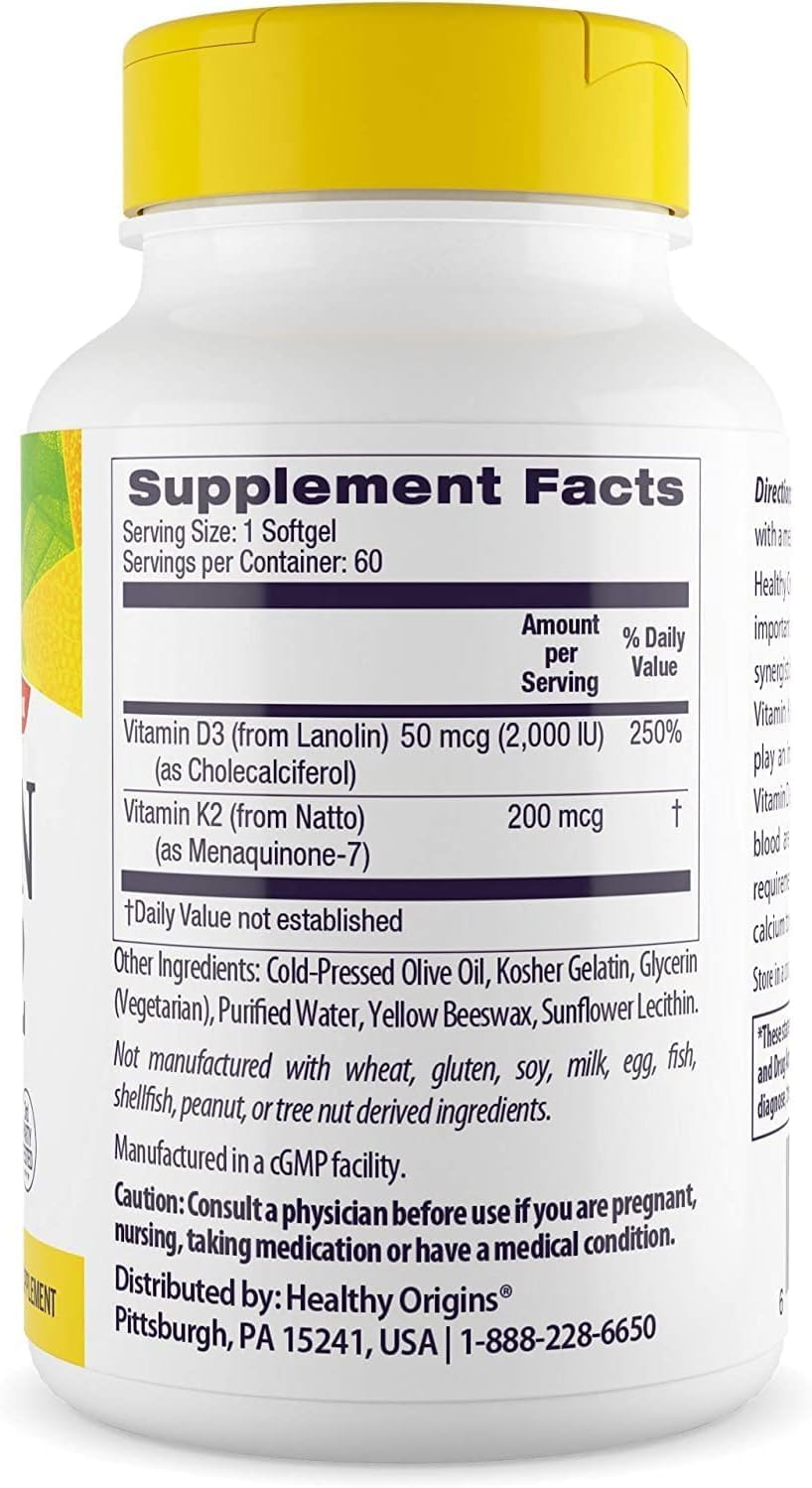 Foto 3 pulgar | Suplementos De Vitamina D3 De 50 Mcg De Healthy Origins Y 200 Mcg De Vitamina K2 - Venta Internacional.