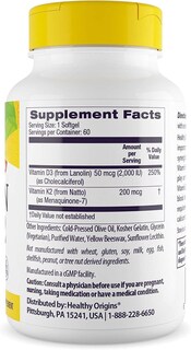 Foto 2 | Suplementos De Vitamina D3 De 50 Mcg De Healthy Origins Y 200 Mcg De Vitamina K2 - Venta Internacional.