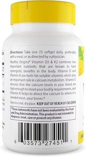 Foto 3 | Suplementos De Vitamina D3 De 50 Mcg De Healthy Origins Y 200 Mcg De Vitamina K2 - Venta Internacional.