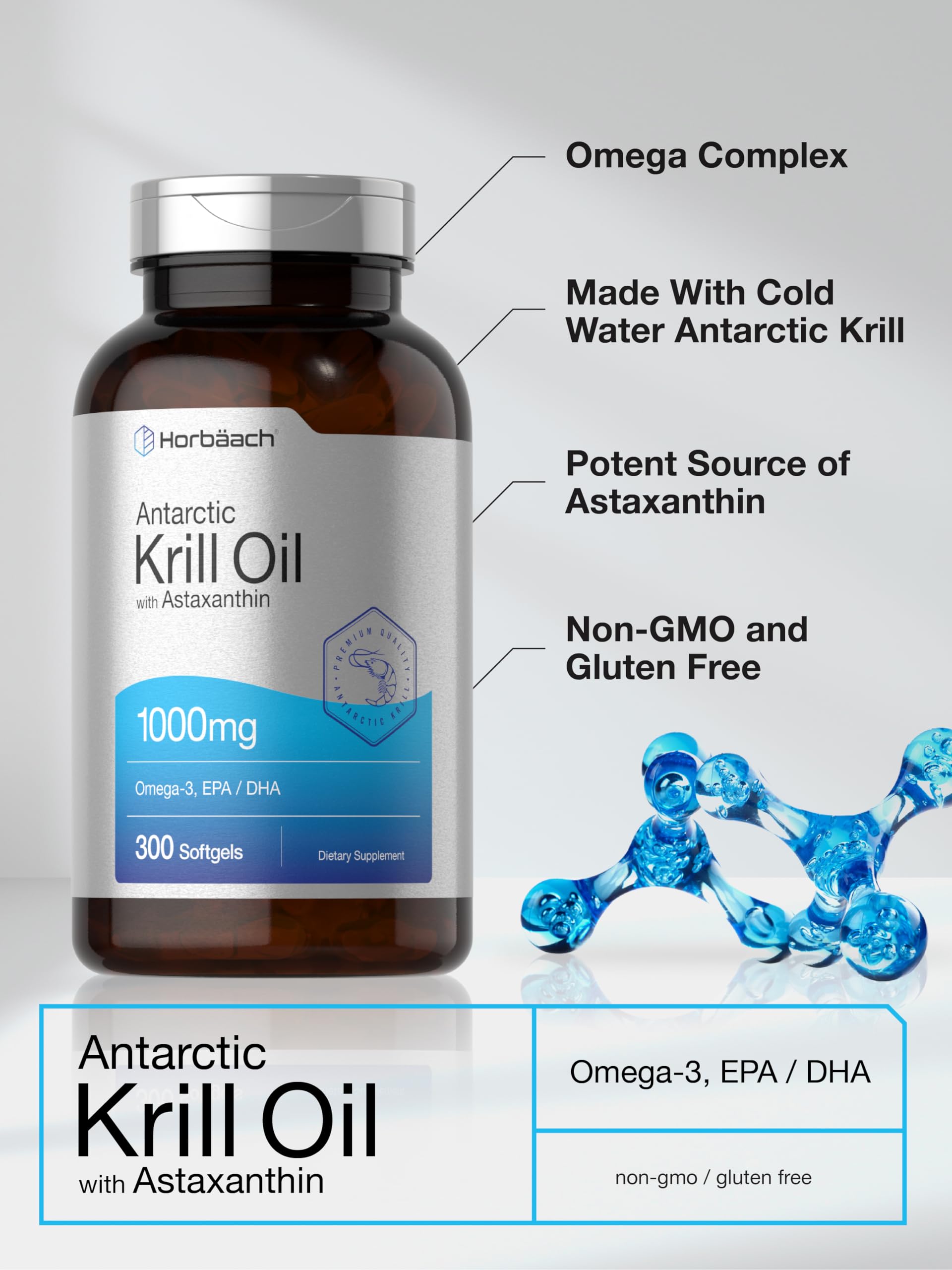 Foto 5 pulgar | Suplemento De Aceite De Krill Antártico Horbäach 1000 Mg 300 Cápsulas Blandas - Venta Internacional.