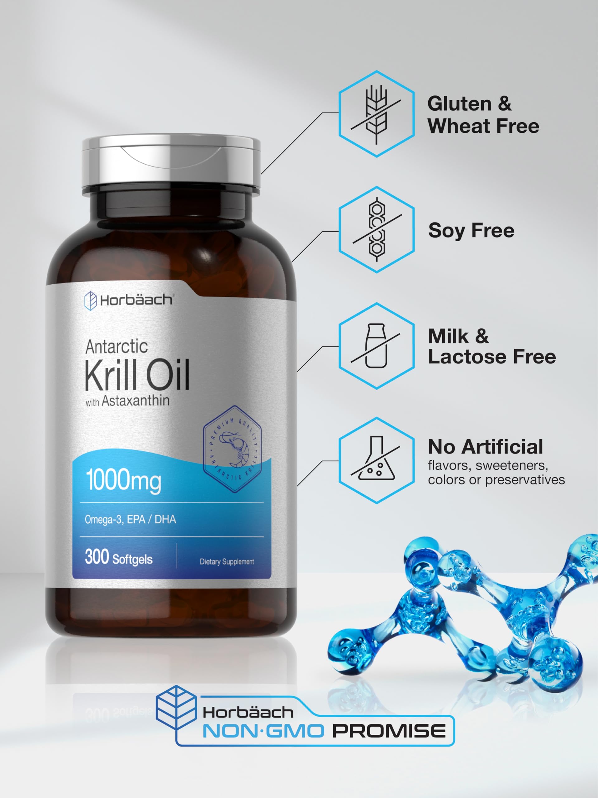 Foto 6 pulgar | Suplemento De Aceite De Krill Antártico Horbäach 1000 Mg 300 Cápsulas Blandas - Venta Internacional.
