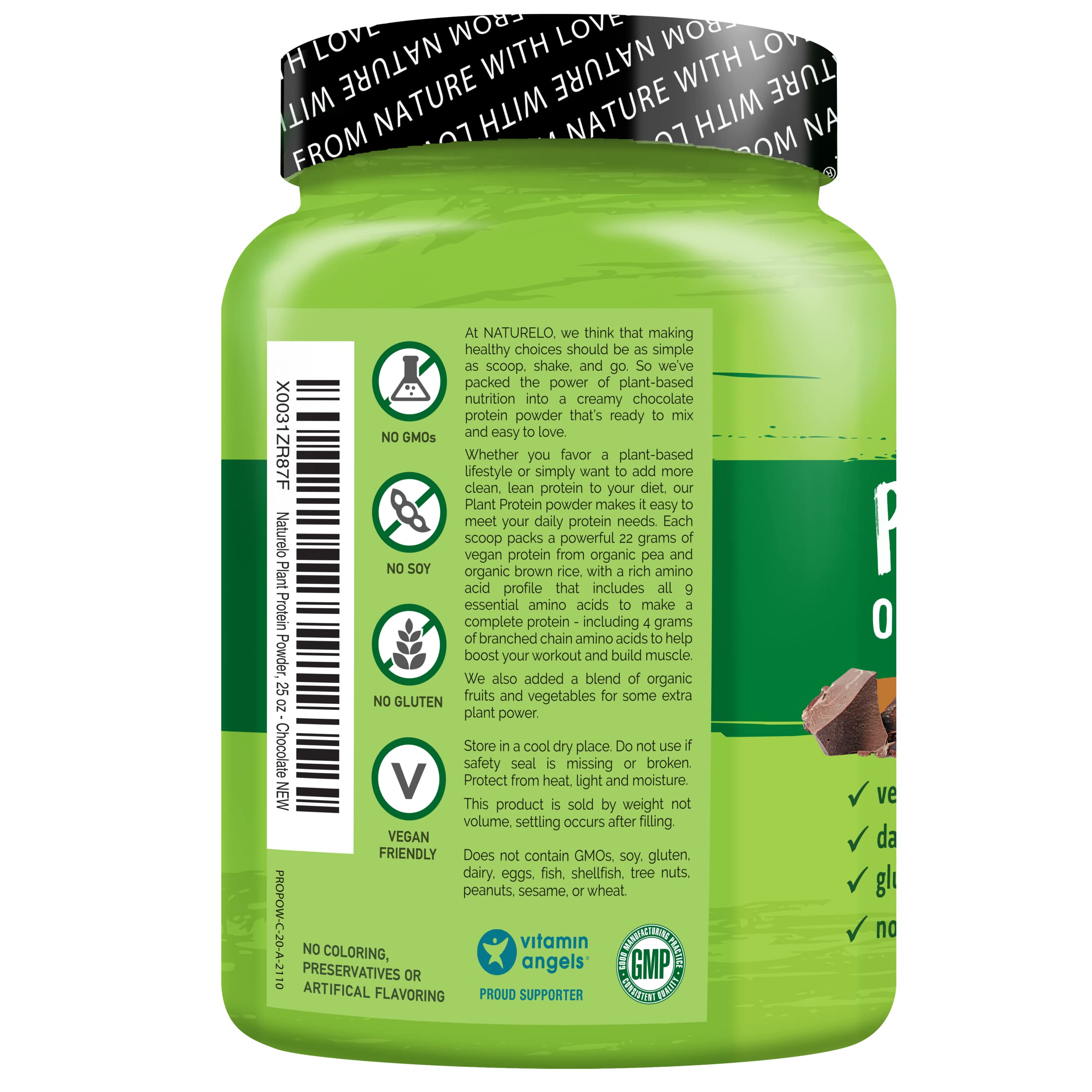 Foto 3 pulgar | Proteína Vegetal En Polvo Naturelo Chocolate 20 Porciones 500 G - Venta Internacional.