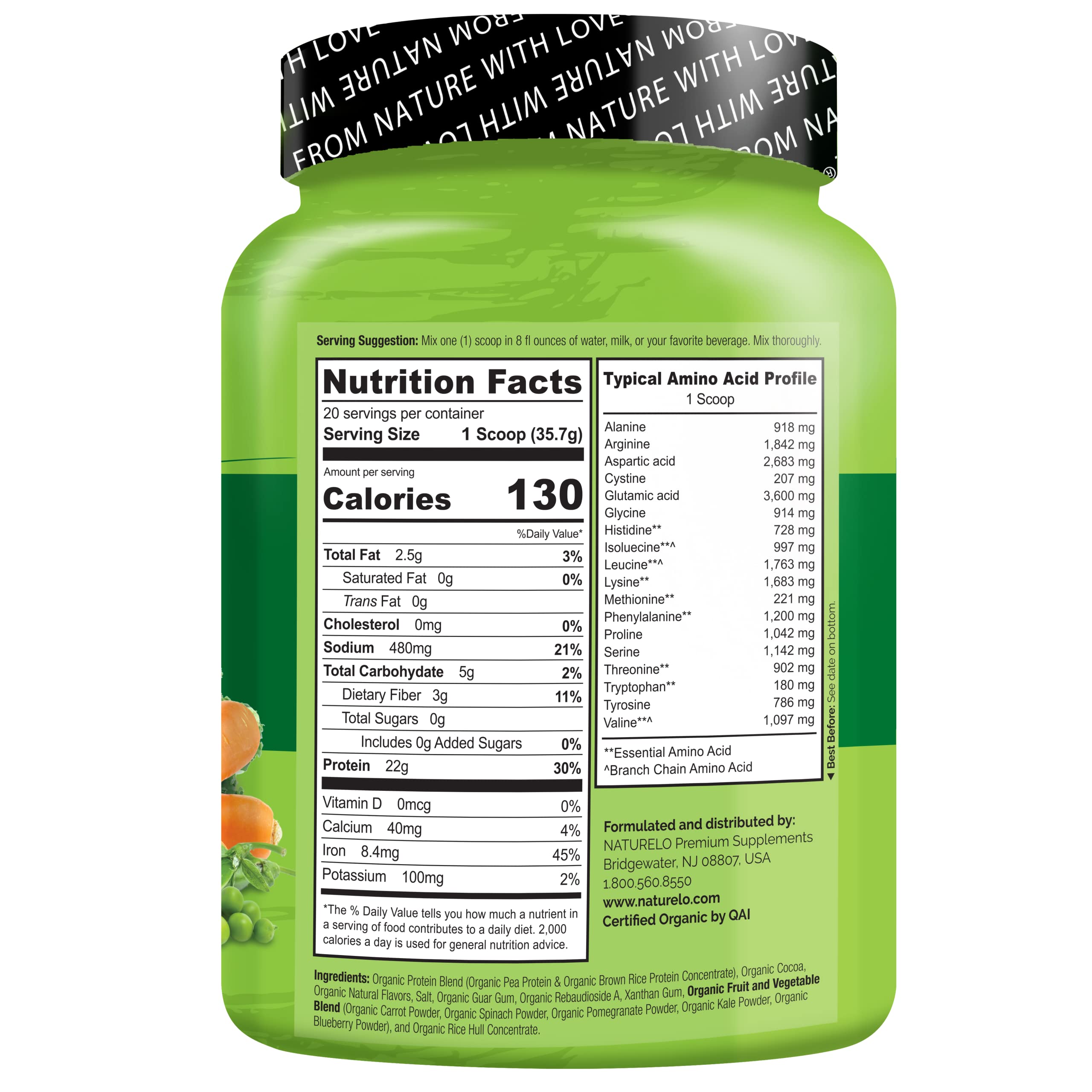 Foto 4 pulgar | Proteína Vegetal En Polvo Naturelo Chocolate 20 Porciones 500 G - Venta Internacional.