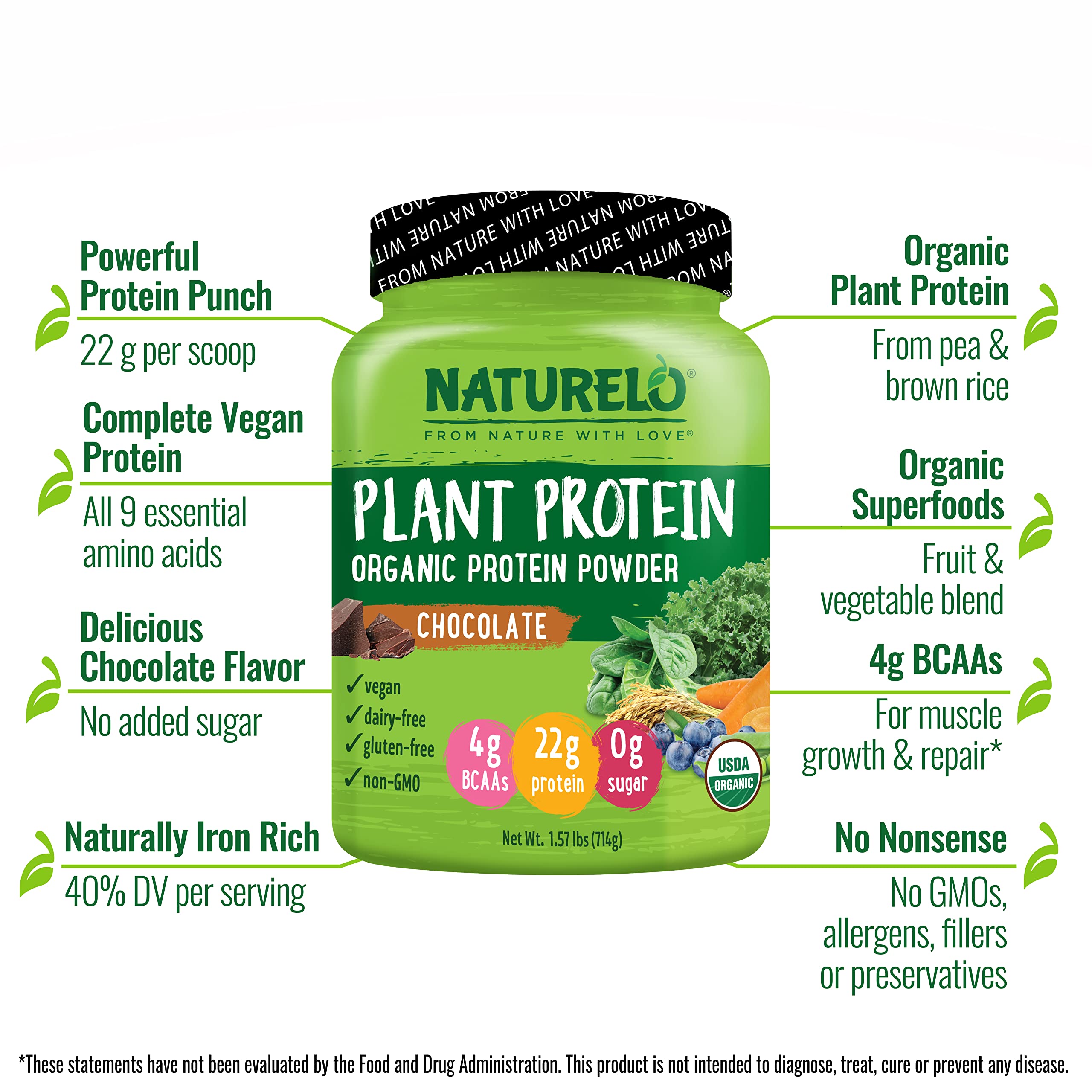 Foto 5 pulgar | Proteína Vegetal En Polvo Naturelo Chocolate 20 Porciones 500 G - Venta Internacional.