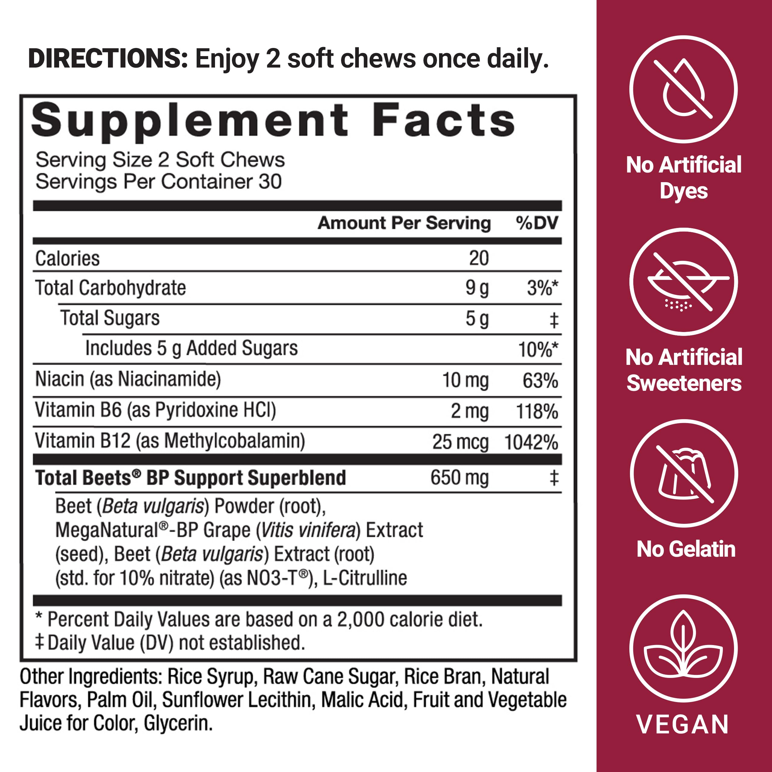 Foto 7 pulgar | Suplementos Force Factor Total Beets, Presión Arterial, 60 Masticables - Venta Internacional.