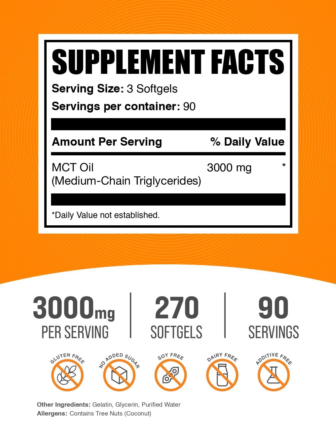 Foto 3 pulgar | Cápsulas Blandas De Aceite Mct Bulksupplements.com 3000 Mg 270 Unidades - Venta Internacional.