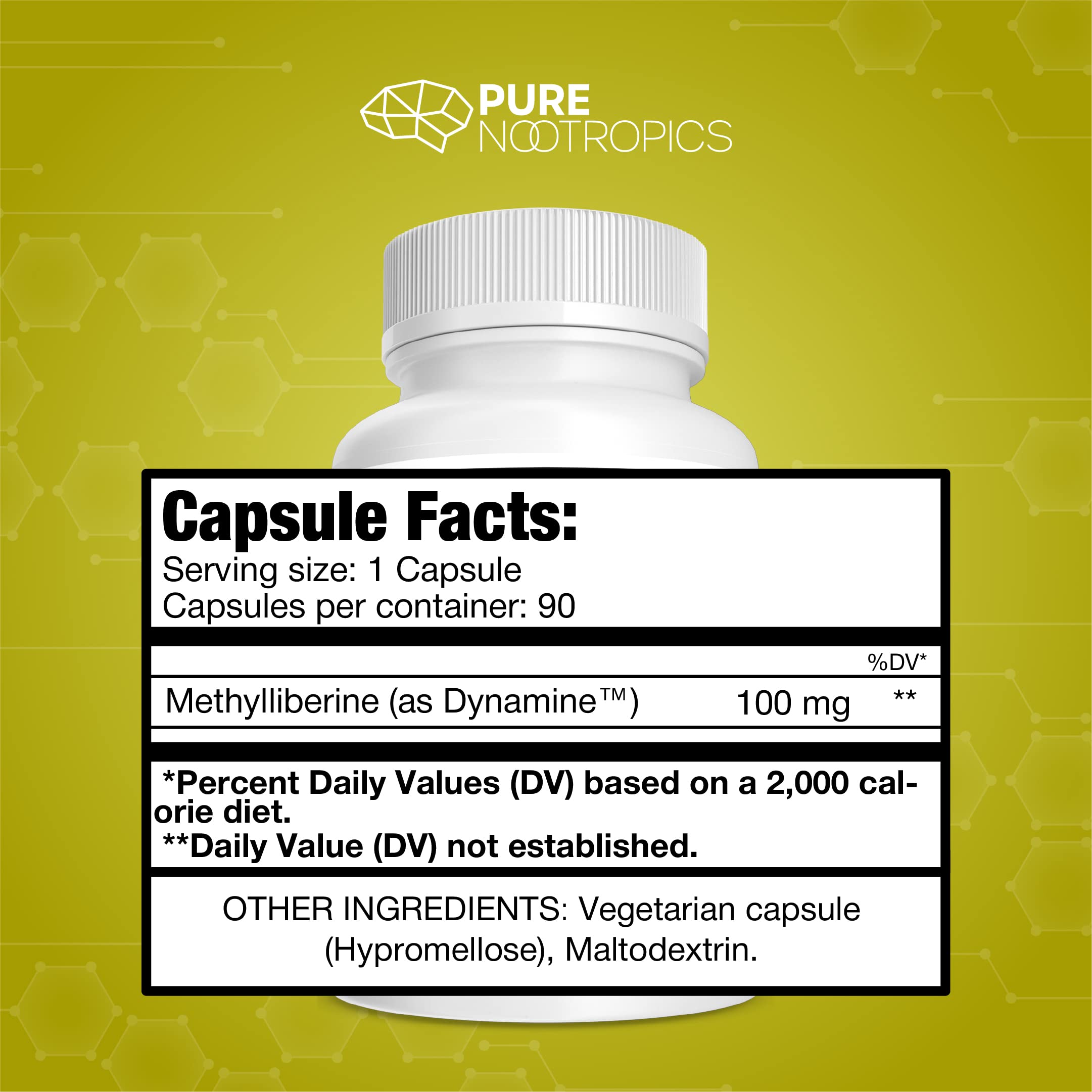 Foto 3 pulgar | Suplemento Pure Nootropics Dynamine En Cápsulas De 100 Mg (90) - Venta Internacional.
