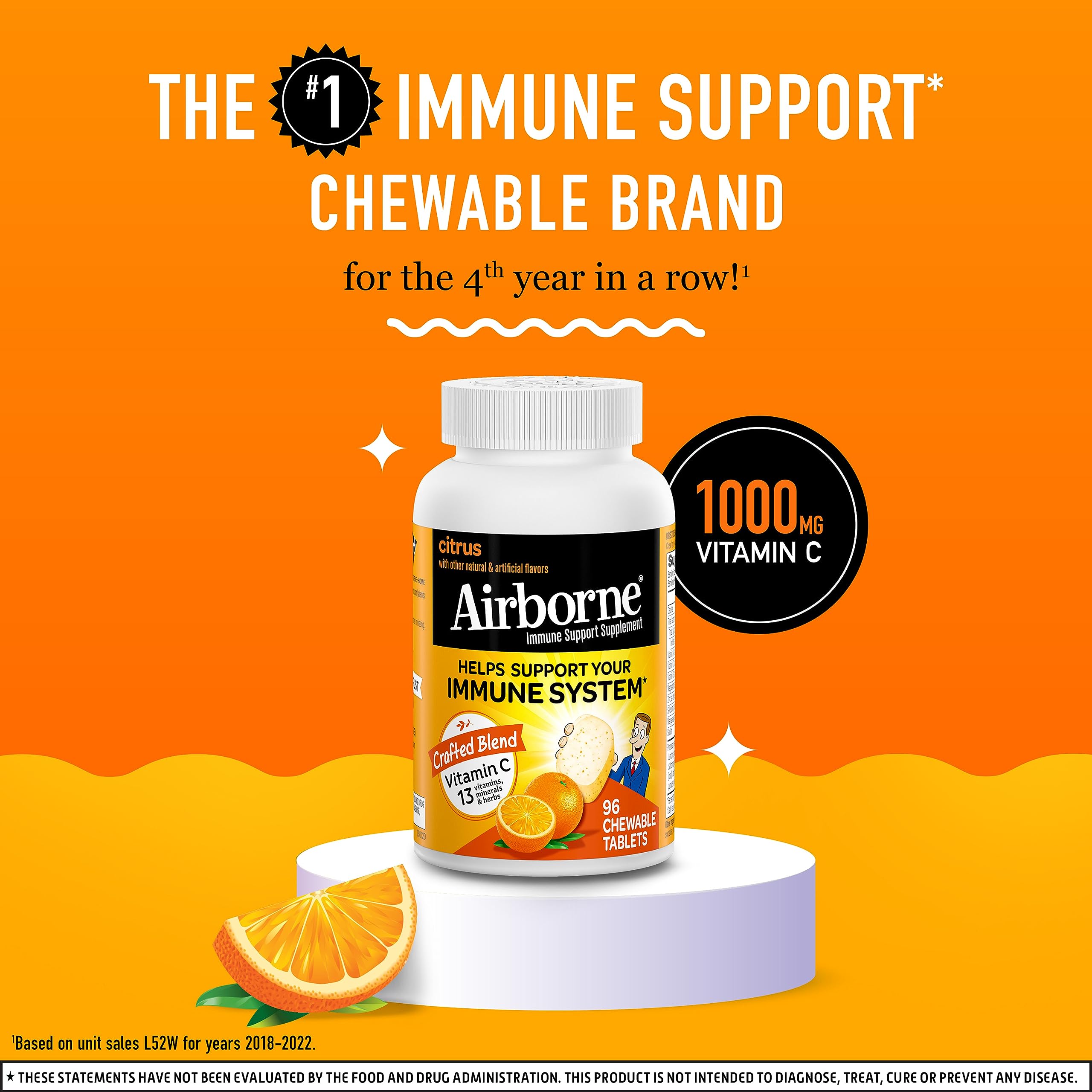 Foto 3 pulgar | Suplemento Airborne En Tabletas Masticables De 1000 Mg Con Zinc, 96% De Cítricos - Venta Internacional.