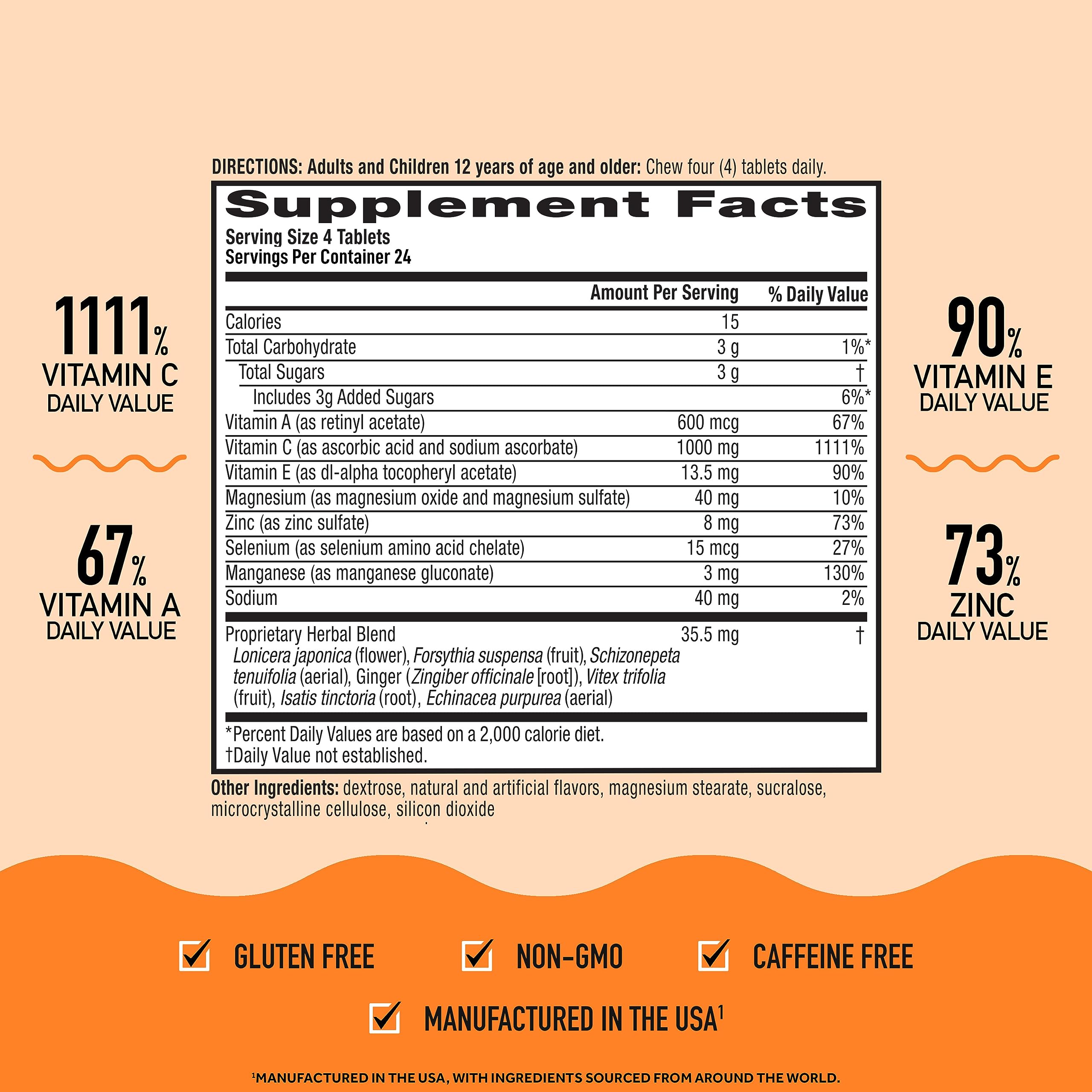 Foto 4 | Suplemento Airborne En Tabletas Masticables De 1000 Mg Con Zinc, 96% De Cítricos - Venta Internacional.