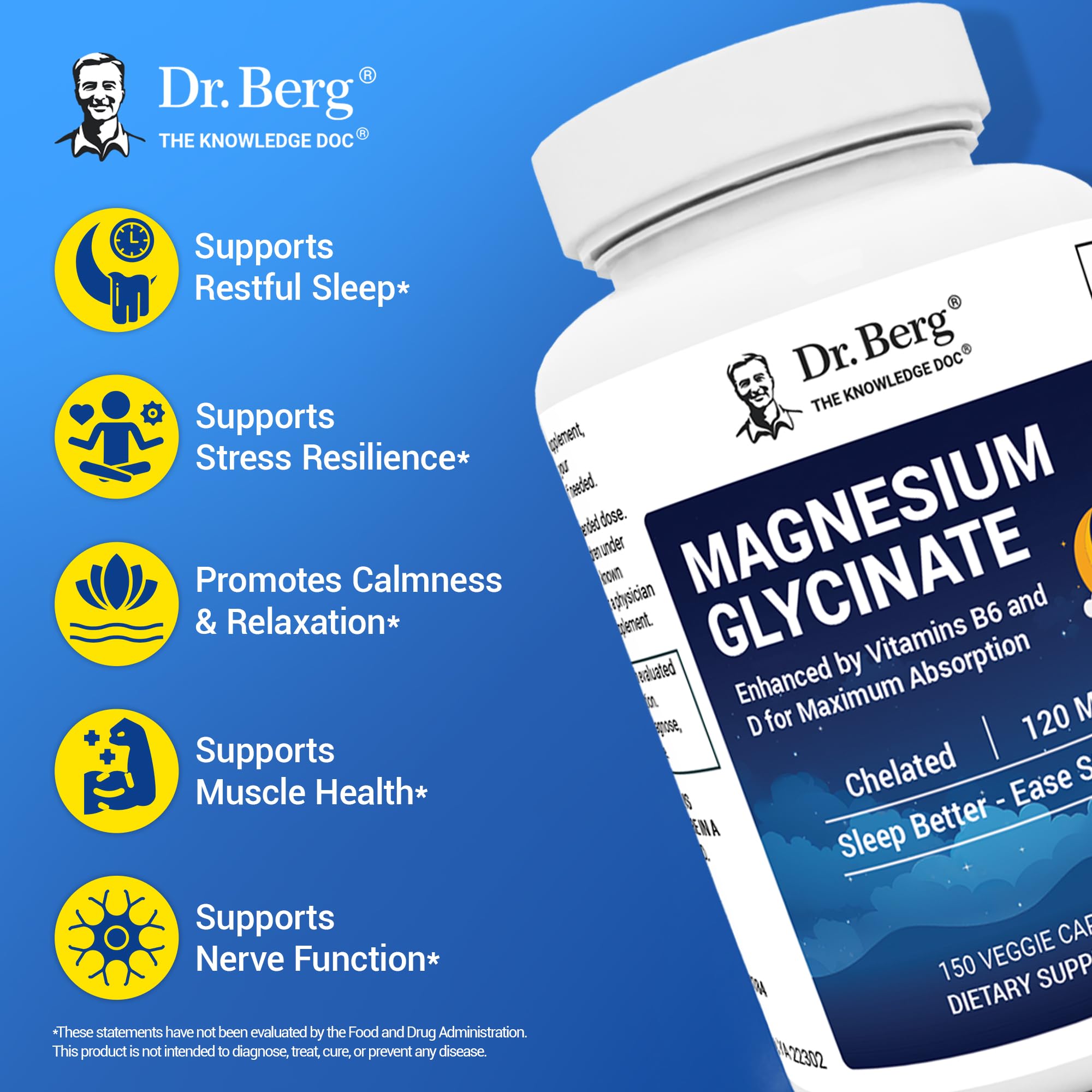 Foto 4 pulgar | Complemente El Glicinato De Magnesio Dr. Berg Con Vitaminas D, B6 Y Z - Venta Internacional.