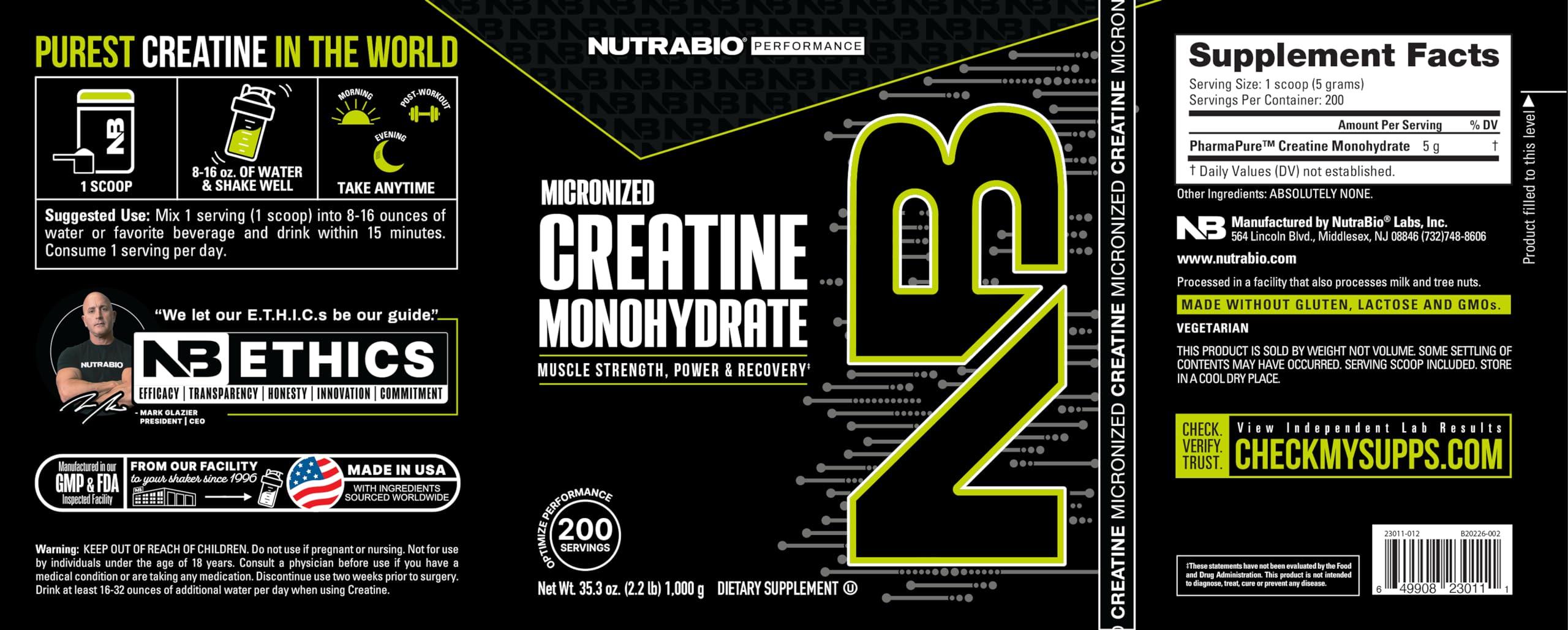 Foto 2 | Suplemento Nutrabio De Monohidrato De Creatina 1000 G Sin Sabor - Venta Internacional.