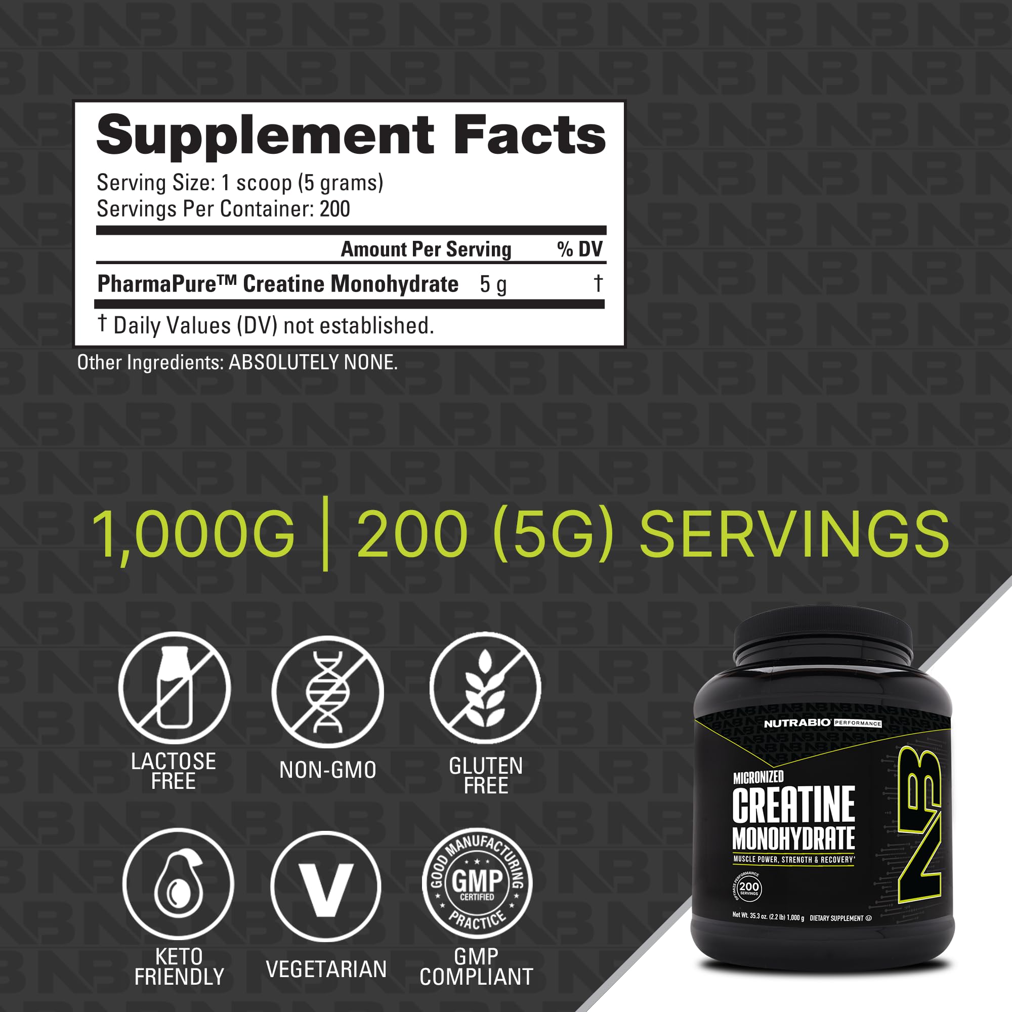 Foto 7 pulgar | Suplemento Nutrabio De Monohidrato De Creatina 1000 G Sin Sabor - Venta Internacional.