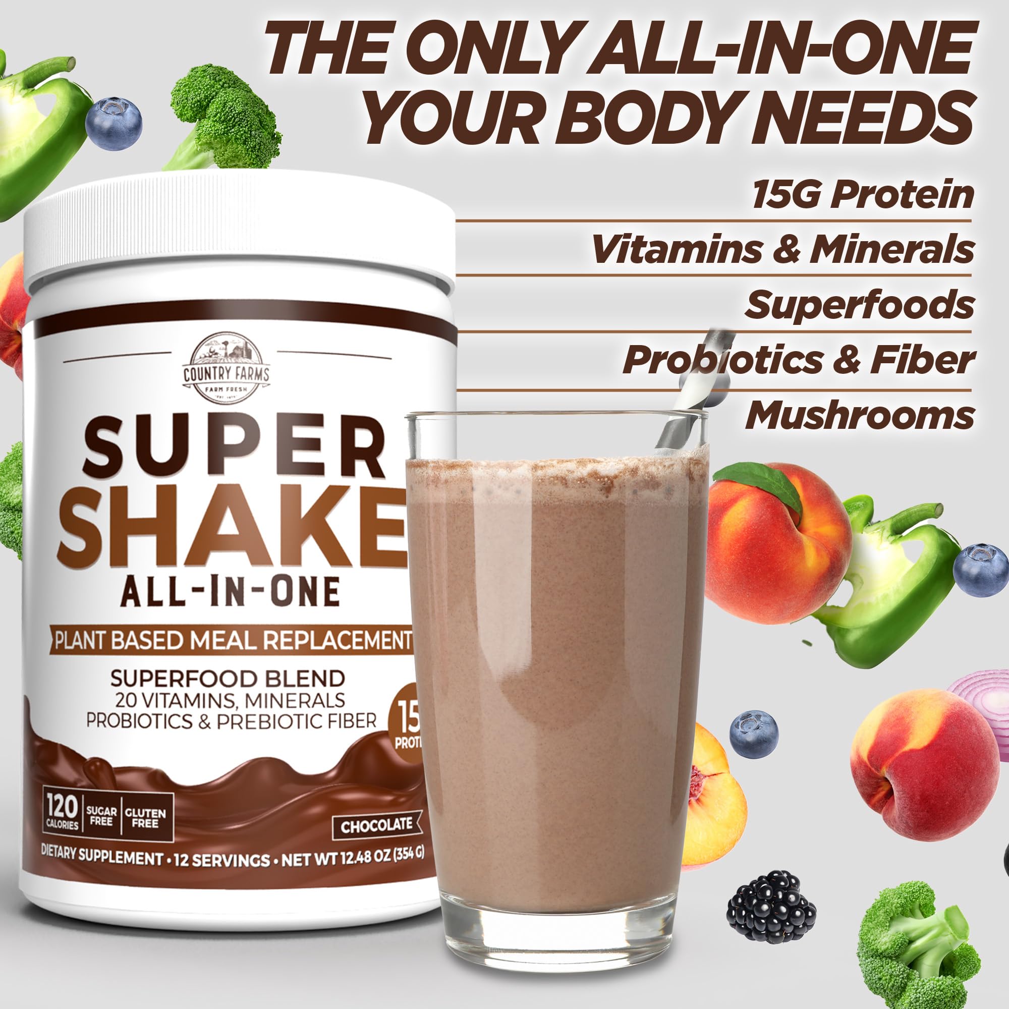 Foto 2 | Batido Sustitutivo De Comidas Country Farms Super Shake 350 Ml - Venta Internacional.