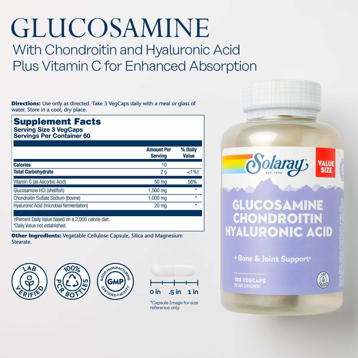 Foto 2 | Suplemento Solaray: Glucosamina, Condroitina Y Ácido Hialurónico - Venta Internacional.