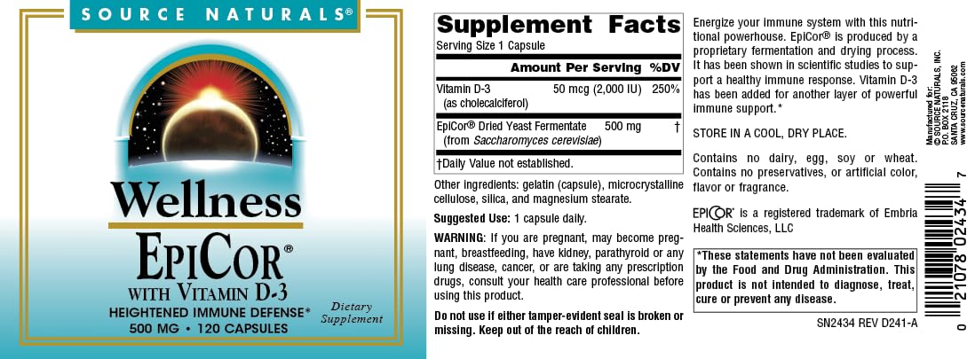 Foto 5 pulgar | Suplemento Source Naturals Wellness Epicor Con Vitamina D-3 120 Cápsulas - Venta Internacional.