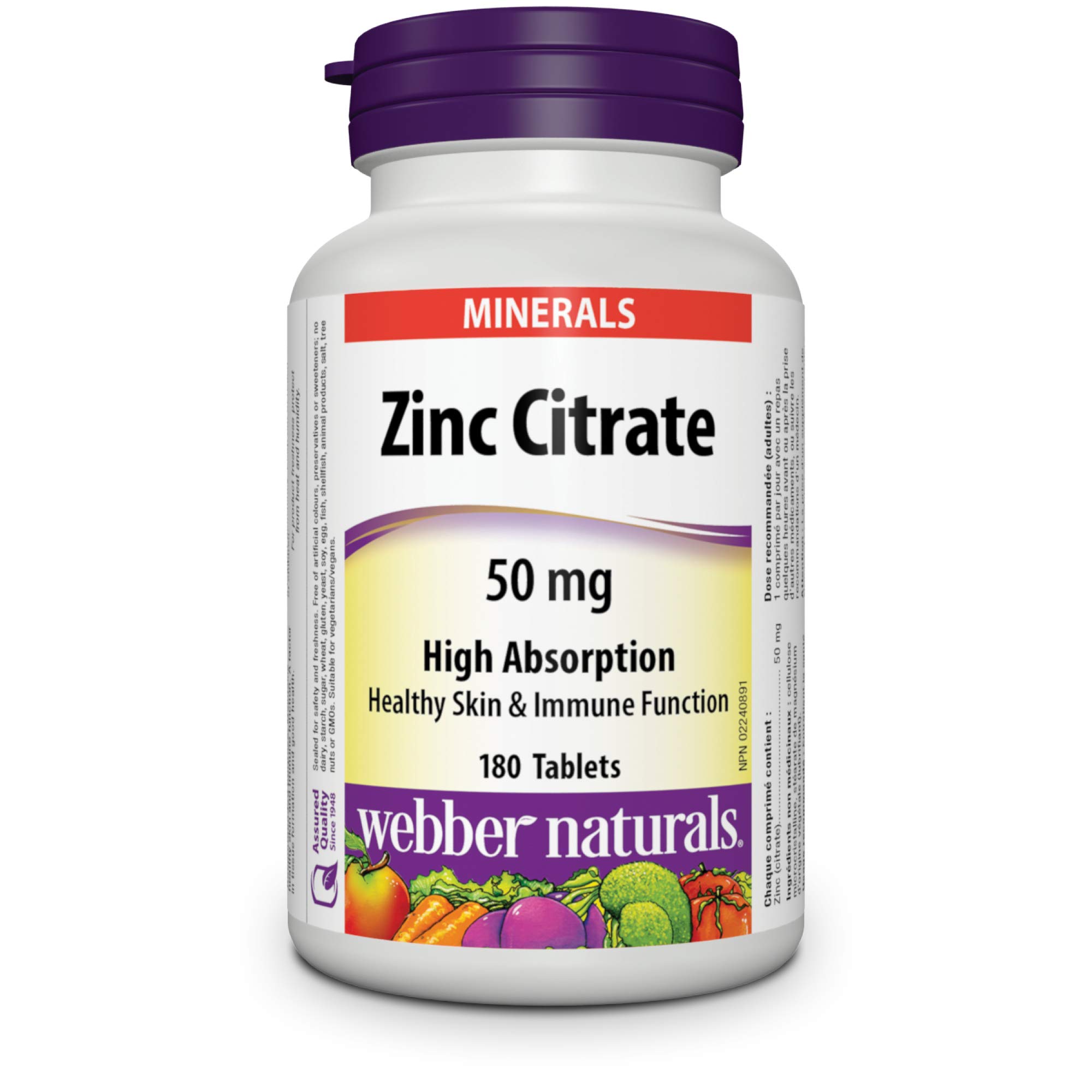 Foto 2 pulgar | Suplemento De Citrato De Zinc Webber Naturals 50 Mg 180 Tabletas - Venta Internacional.