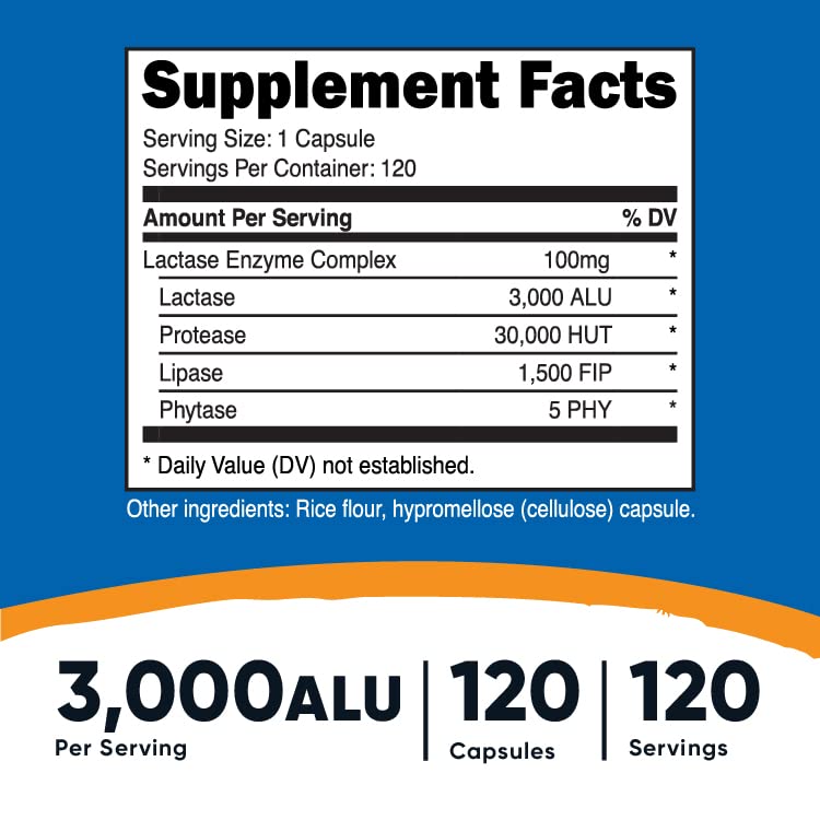 Foto 2 | Suplemento Nutricost, Complejo Enzimático De Lactasa, 3000 Fcc Alu, 120 Cápsulas - Venta Internacional.