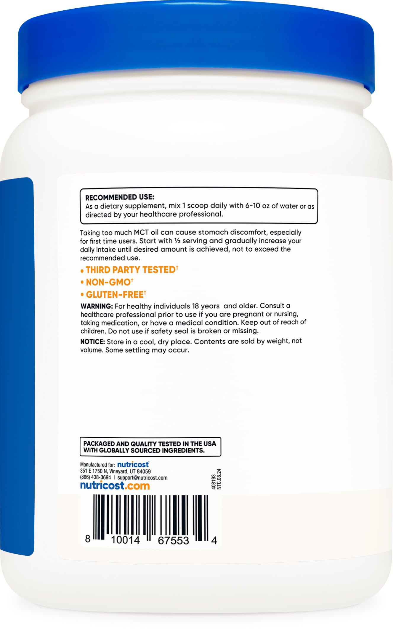 Foto 5 pulgar | Aceite Mct En Polvo Nutricost C8 95% Mct En Polvo 454 G - Venta Internacional.