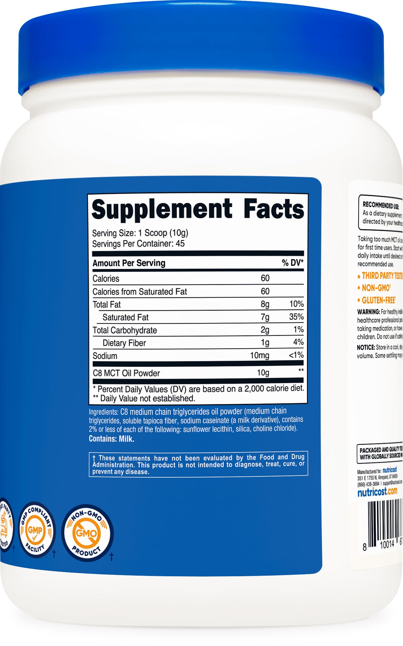 Foto 6 pulgar | Aceite Mct En Polvo Nutricost C8 95% Mct En Polvo 454 G - Venta Internacional.