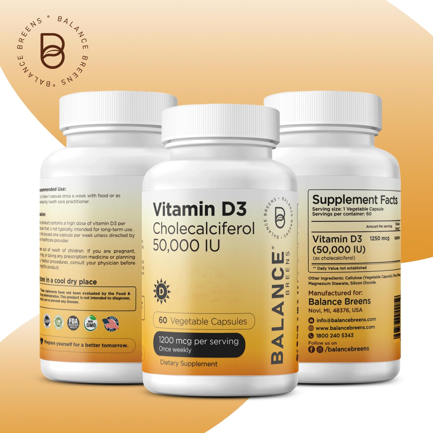 Foto 4 pulgar | Suplemento Balancebreens De Vitamina D3 50 000 Ui 60 Cápsulas - Venta Internacional.