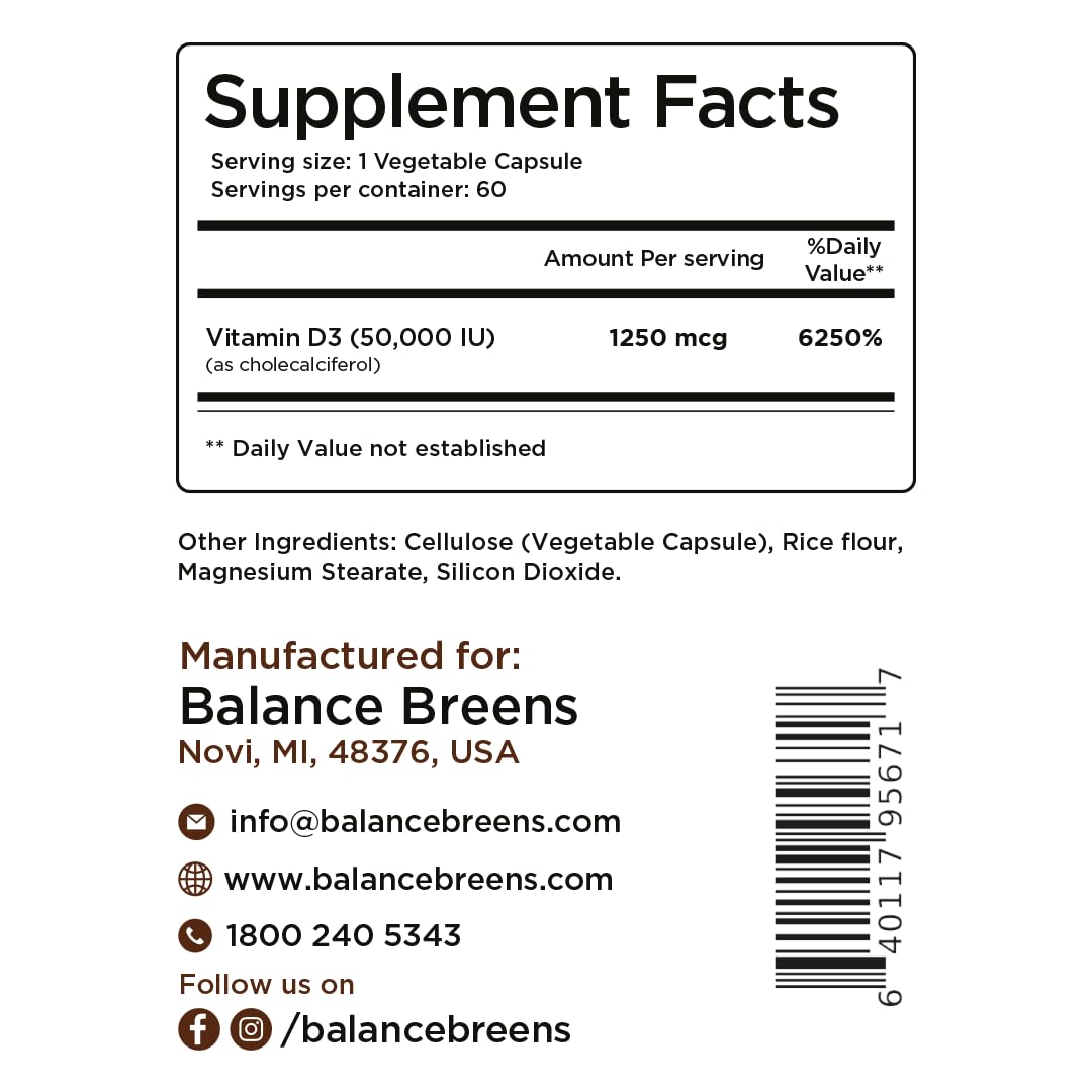 Foto 6 | Suplemento Balancebreens De Vitamina D3 50 000 Ui 60 Cápsulas - Venta Internacional.