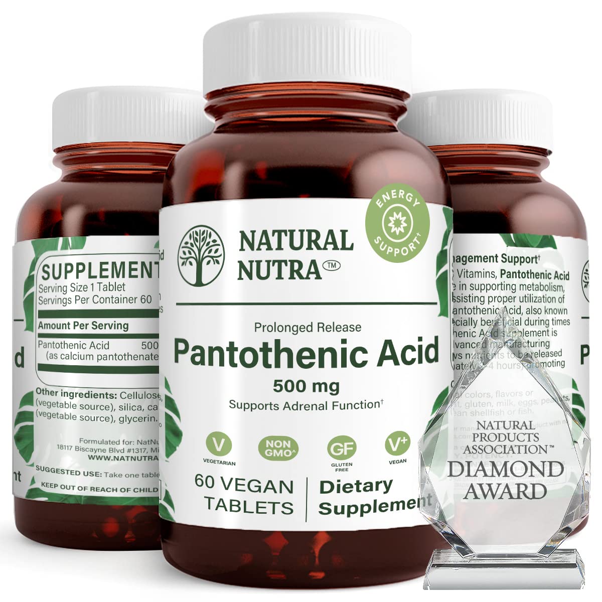 Foto 2 pulgar | Suplemento Natural De Ácido Pantoténico Nutra, 500 Mg De Vitamina B5 - Venta Internacional.