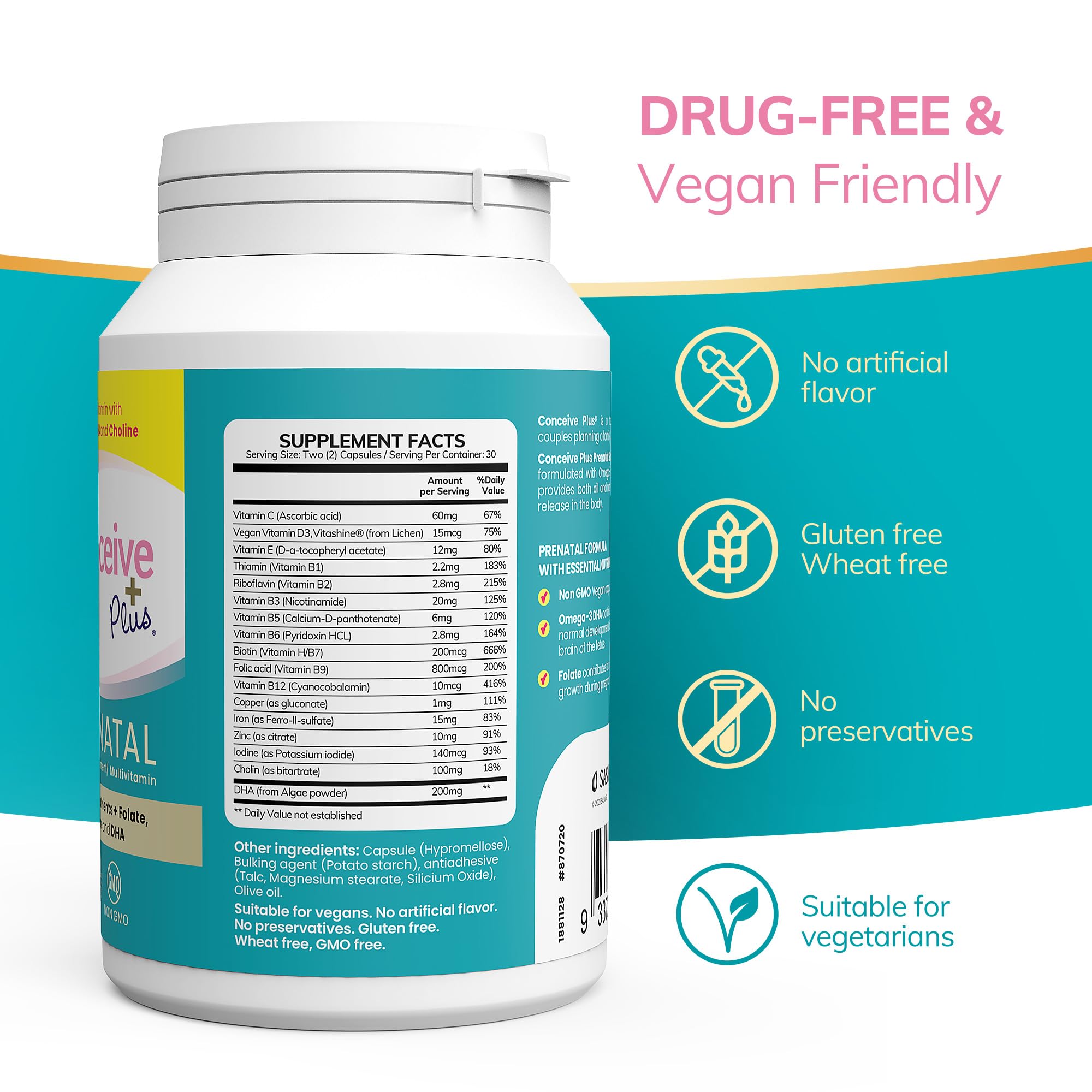 Foto 7 pulgar | Vitaminas Prenatales Conceive Plus Para Mujeres 60 Cápsulas - Venta Internacional.