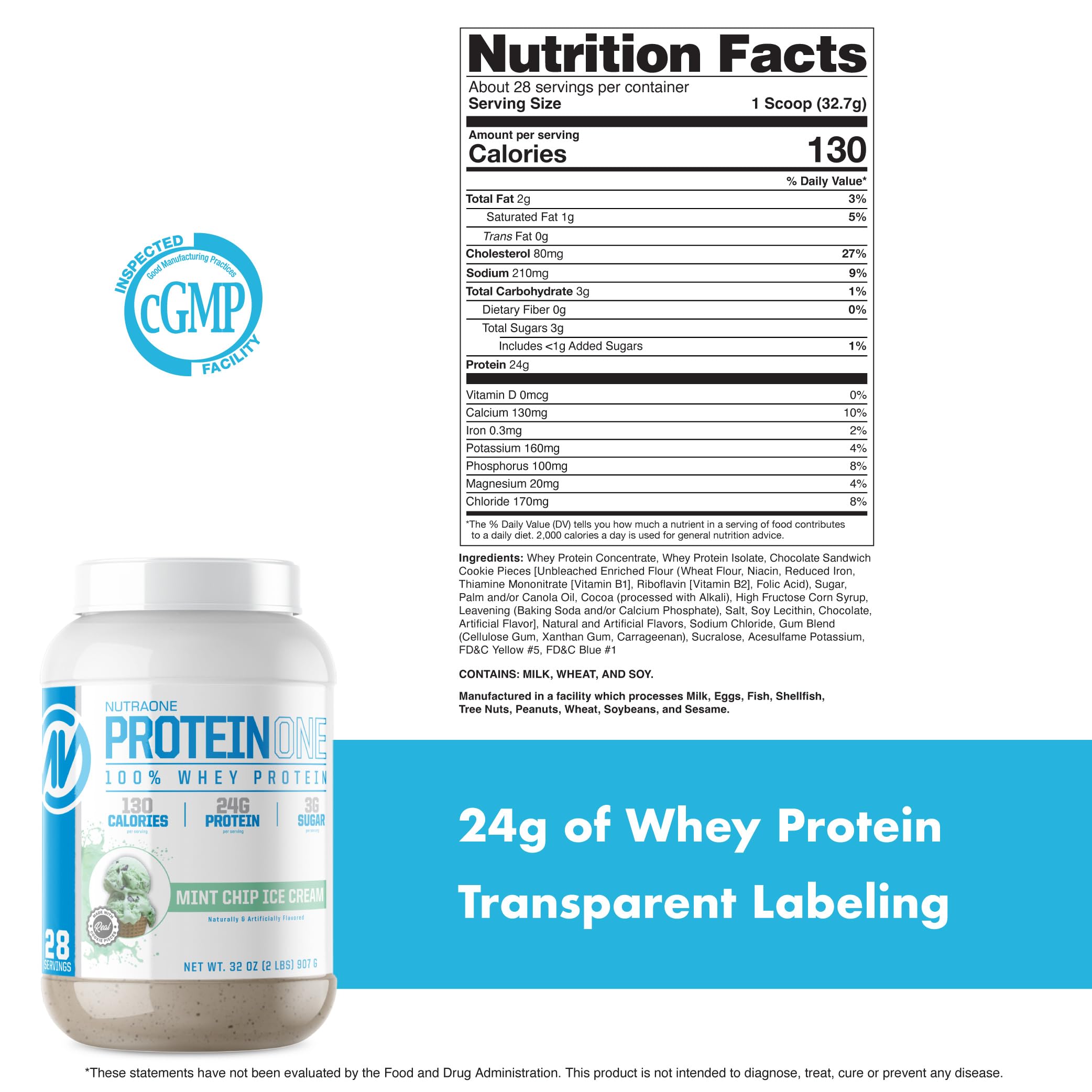 Foto 5 | Batido De Proteínas En Polvo Nutraone Proteinone Whey 900 G Mint Chip - Venta Internacional.