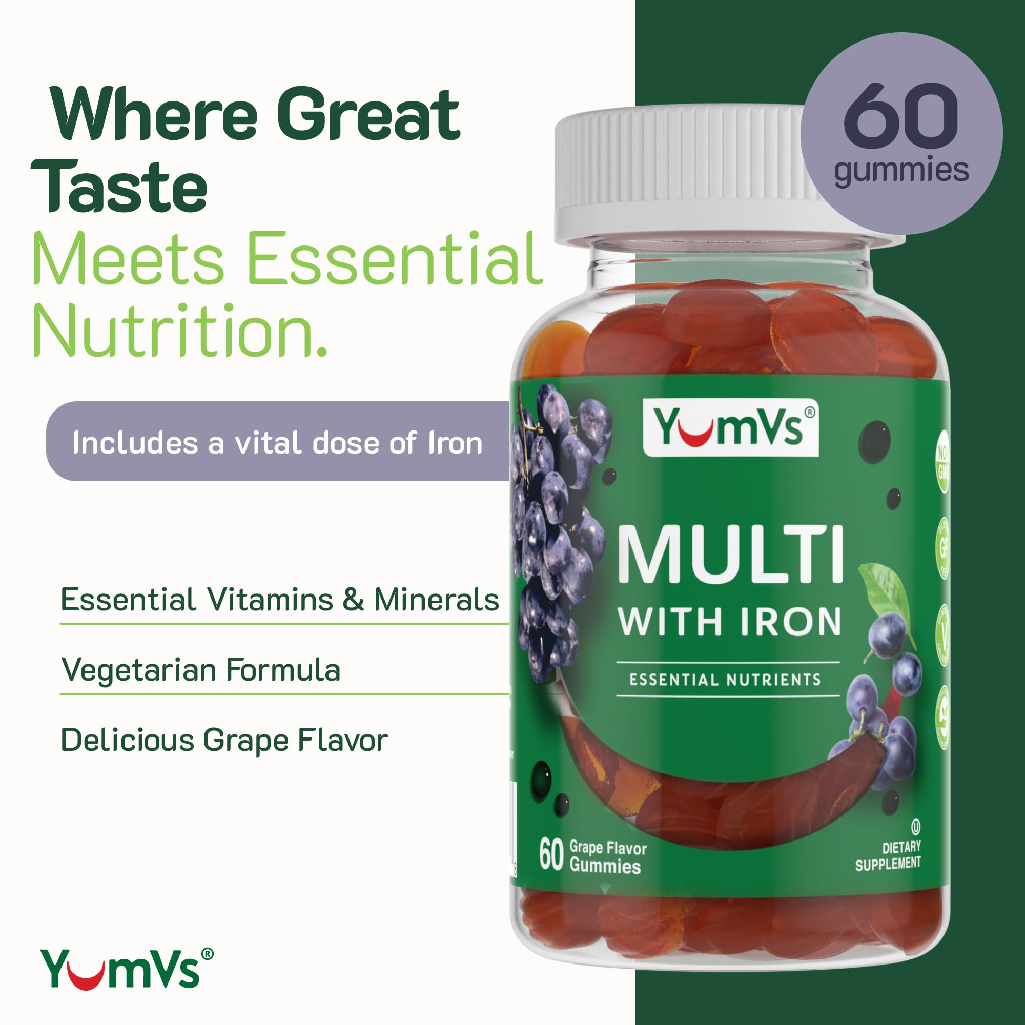 Foto 3 pulgar | Gomitas Multivitamínicas Yumvs Con Sabor A Uva Y Hierro, 60 Unidades - Venta Internacional.