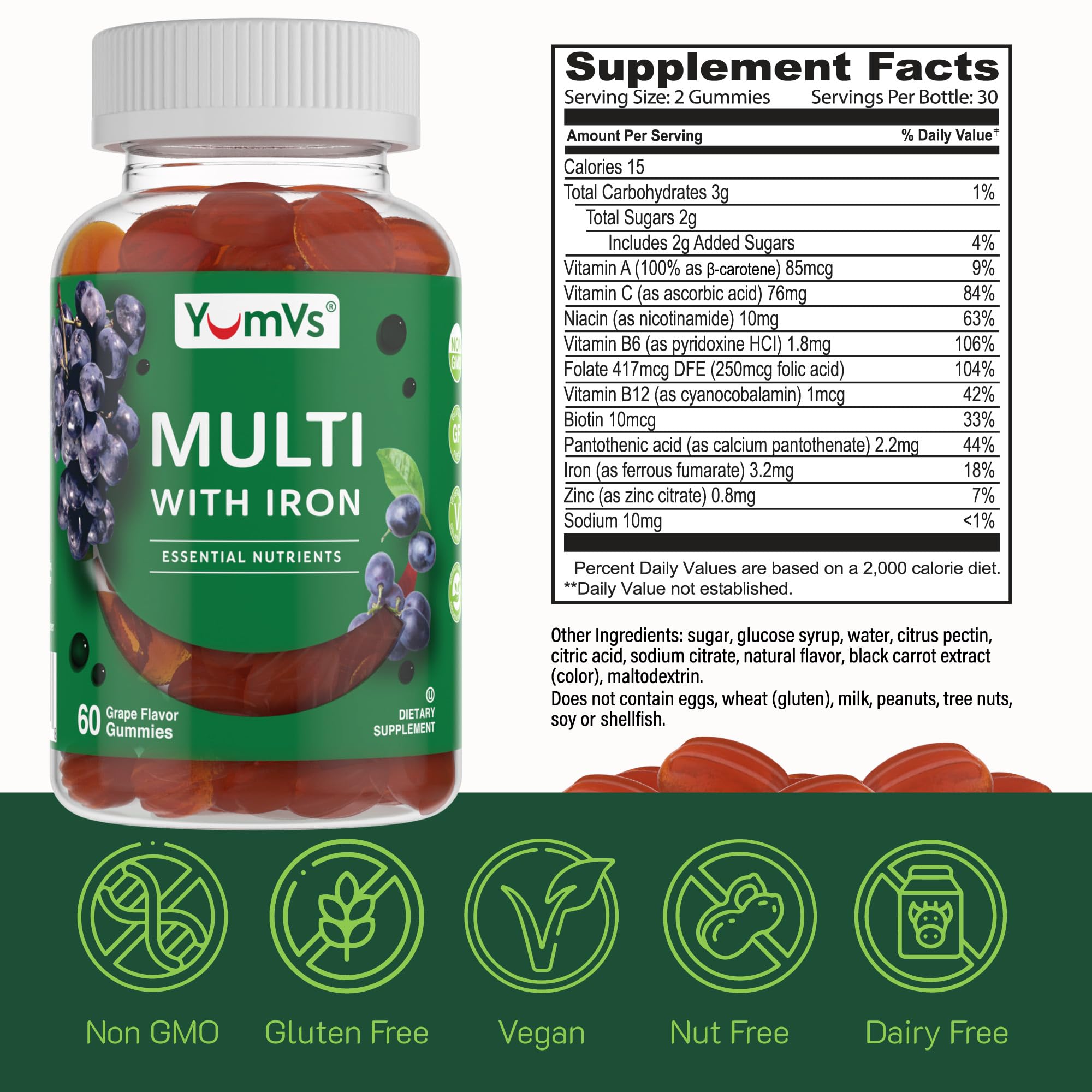 Foto 6 pulgar | Gomitas Multivitamínicas Yumvs Con Sabor A Uva Y Hierro, 60 Unidades - Venta Internacional.