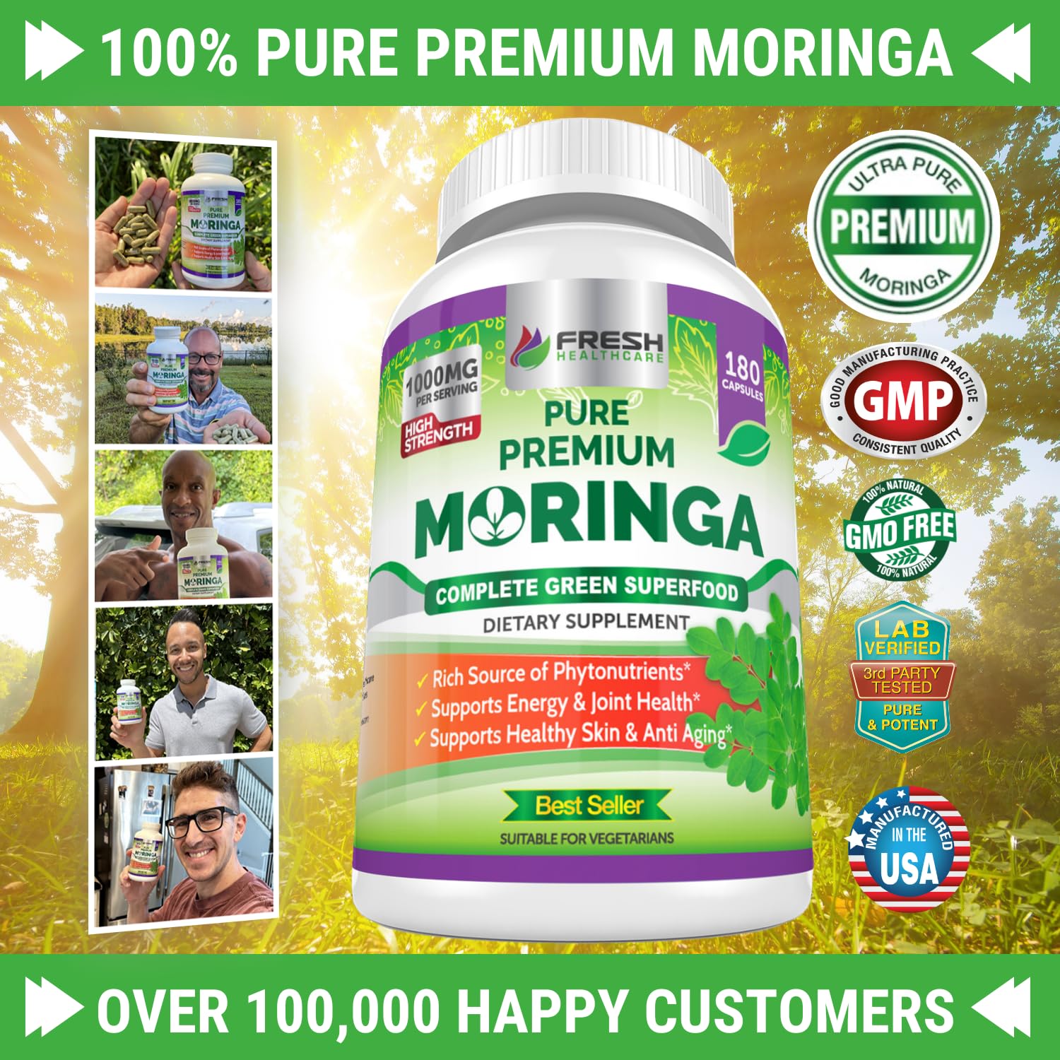Foto 3 pulgar | Suplemento Fresh Healthcare Moringa Oleifera 180 Cápsulas - Venta Internacional.