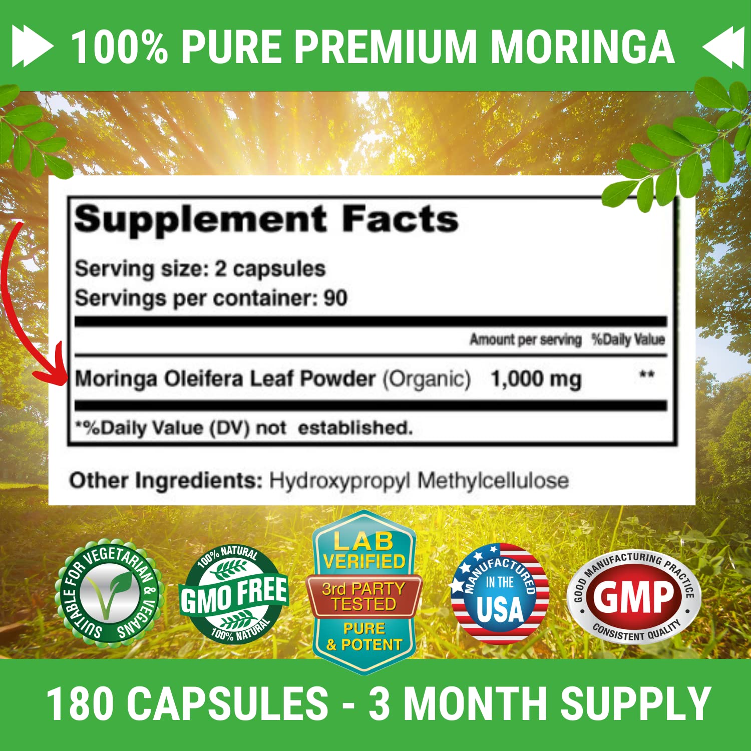 Foto 4 pulgar | Suplemento Fresh Healthcare Moringa Oleifera 180 Cápsulas - Venta Internacional.