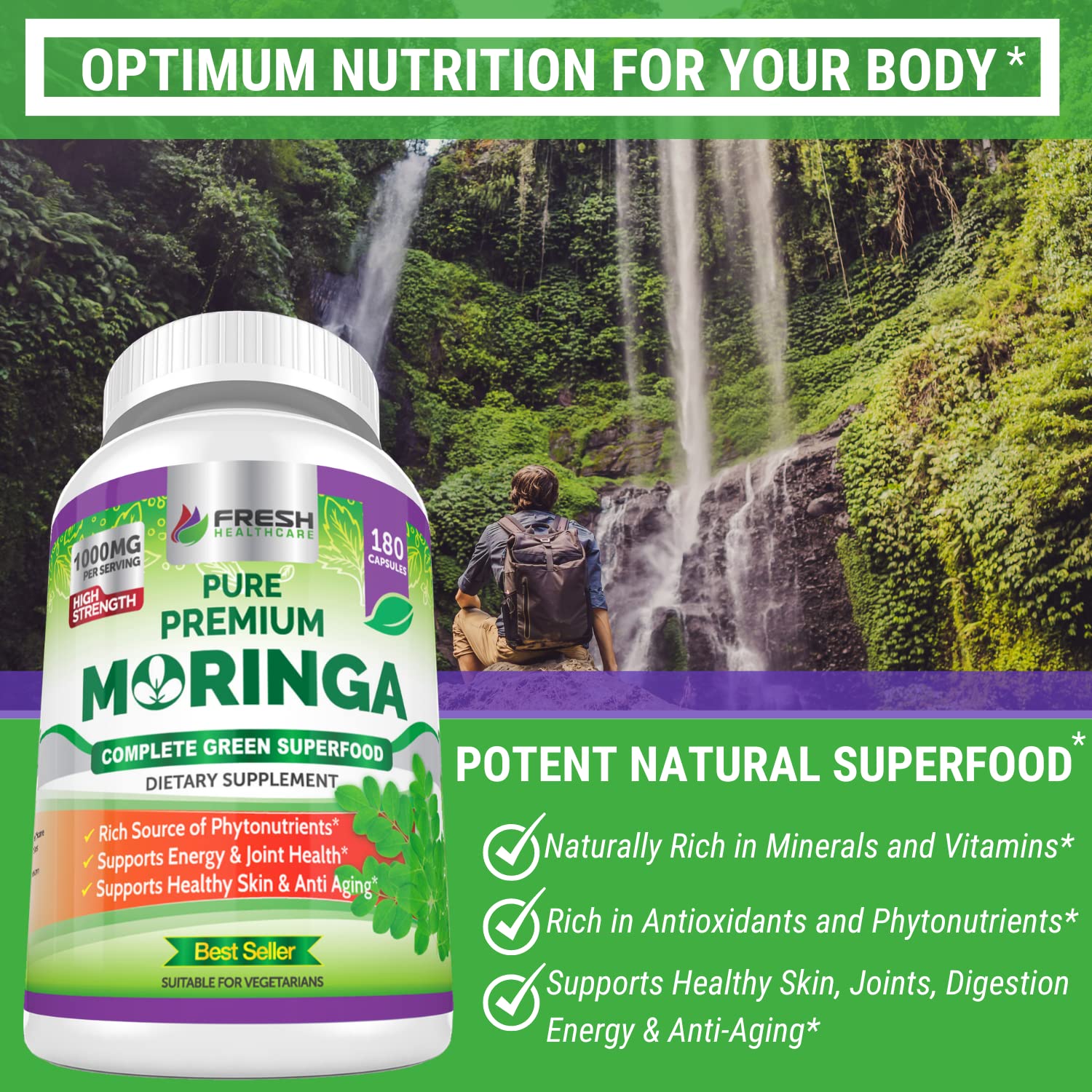 Foto 7 pulgar | Suplemento Fresh Healthcare Moringa Oleifera 180 Cápsulas - Venta Internacional.