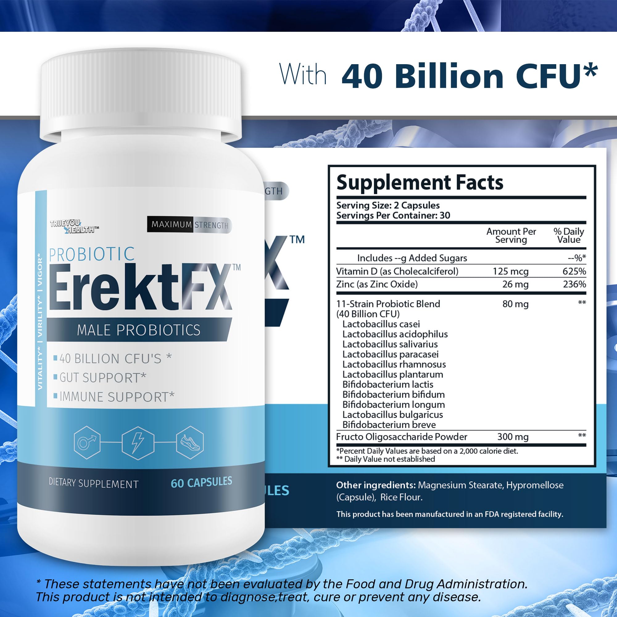Foto 7 pulgar | Probiótico Erektfx Probióticos Masculinos 40 Mil Millones De Cfu Para Hombres - Venta Internacional.