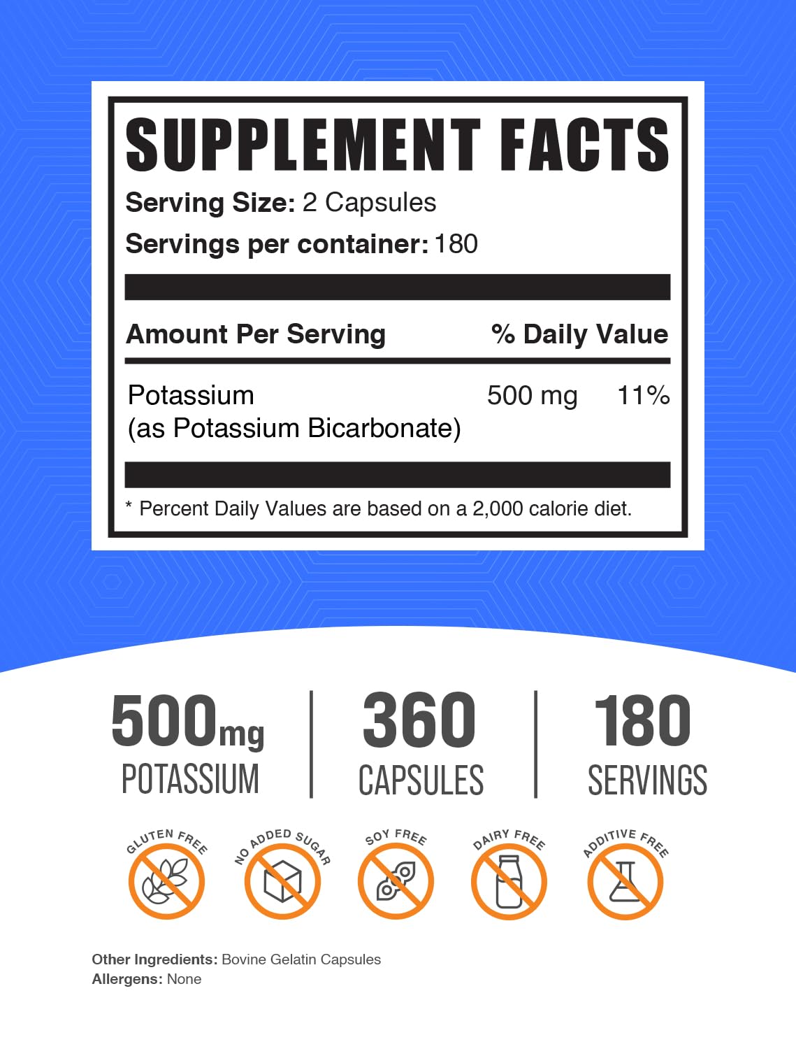Foto 3 pulgar | Suplemento De Bicarbonato De Potasio Bulksupplements 360 Cápsulas - Venta Internacional.