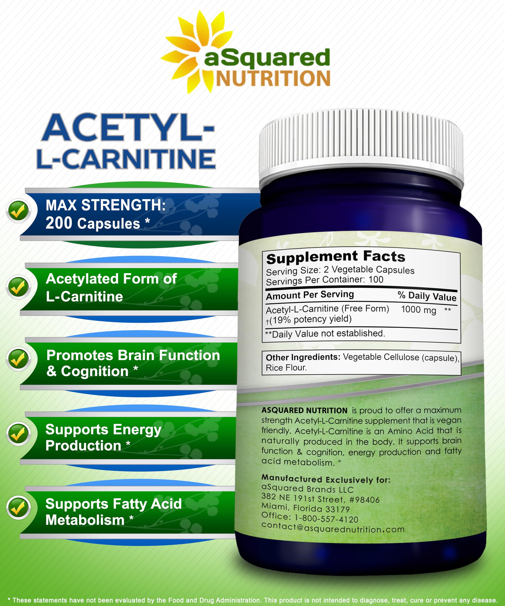 Foto 7 pulgar | Suplemento De Acetil L-carnitina De Squared Nutrition, 1000 Mg - Venta Internacional.
