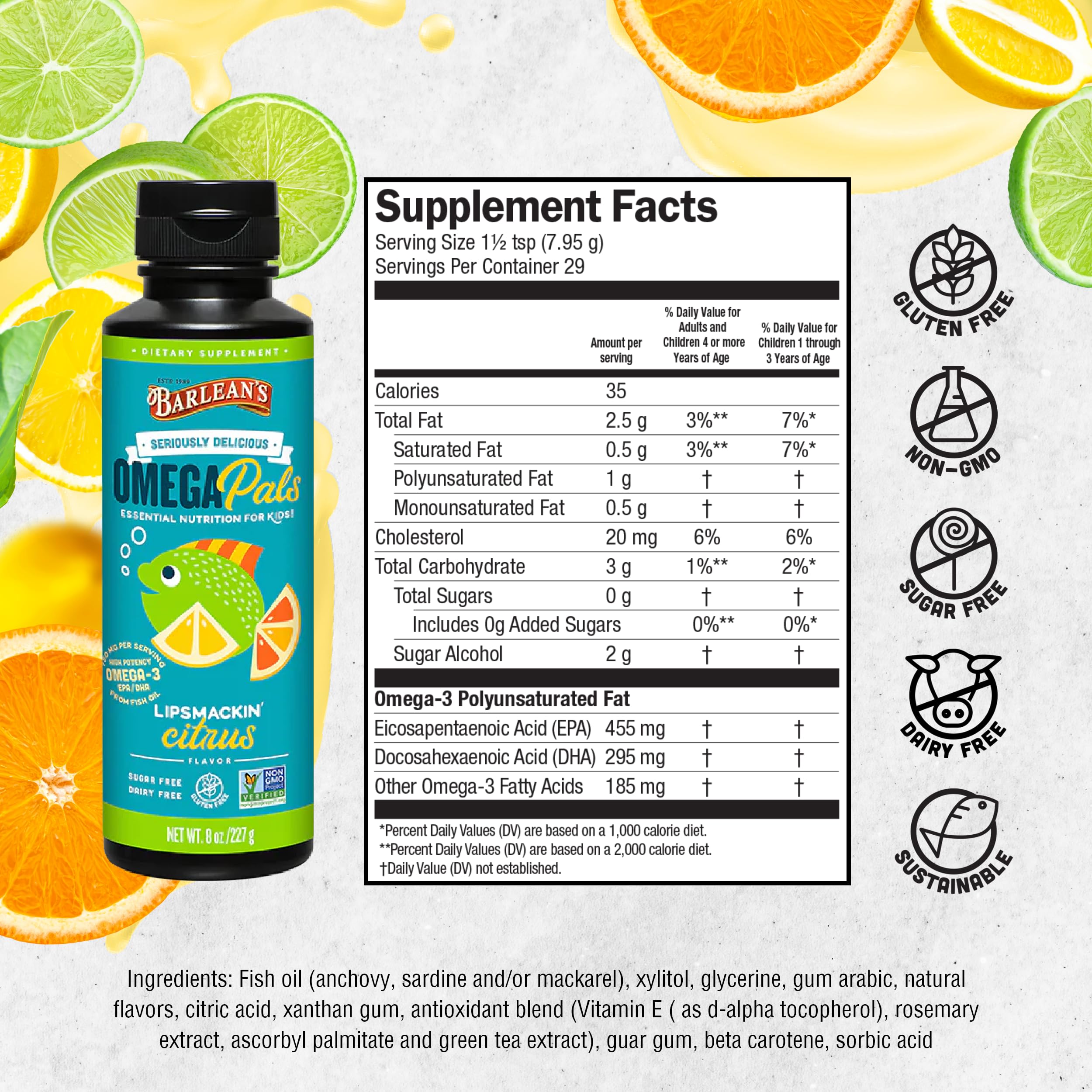 Foto 6 | Suplemento Barlean's Omega Pals Lipsmackin' Con Sabor A Cítricos - Venta Internacional.