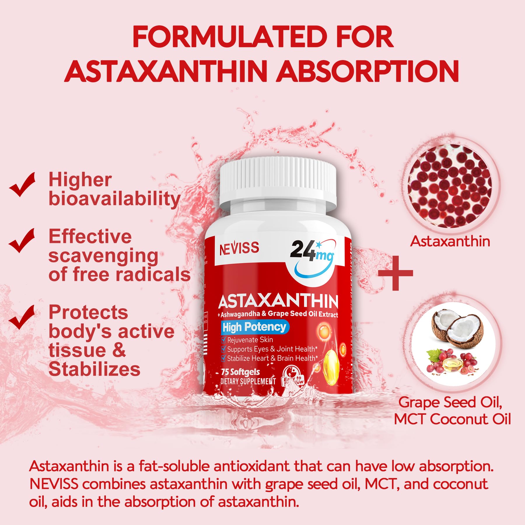 Foto 4 pulgar | Suplemento De Astaxantina Neviss 24 Mg Con Aceite Mct De Coco 150 Cápsulas Blandas - Venta Internacional.