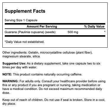 Foto 3 pulgar | Suplemento Swanson Guaraná 500 Mg 100 Cápsulas - Venta Internacional.