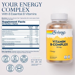 Foto 2 | Suplemento Del Complejo De Vitamina B Solaray, 50 Mg, 250 Cápsulas Vegetales - Venta Internacional.