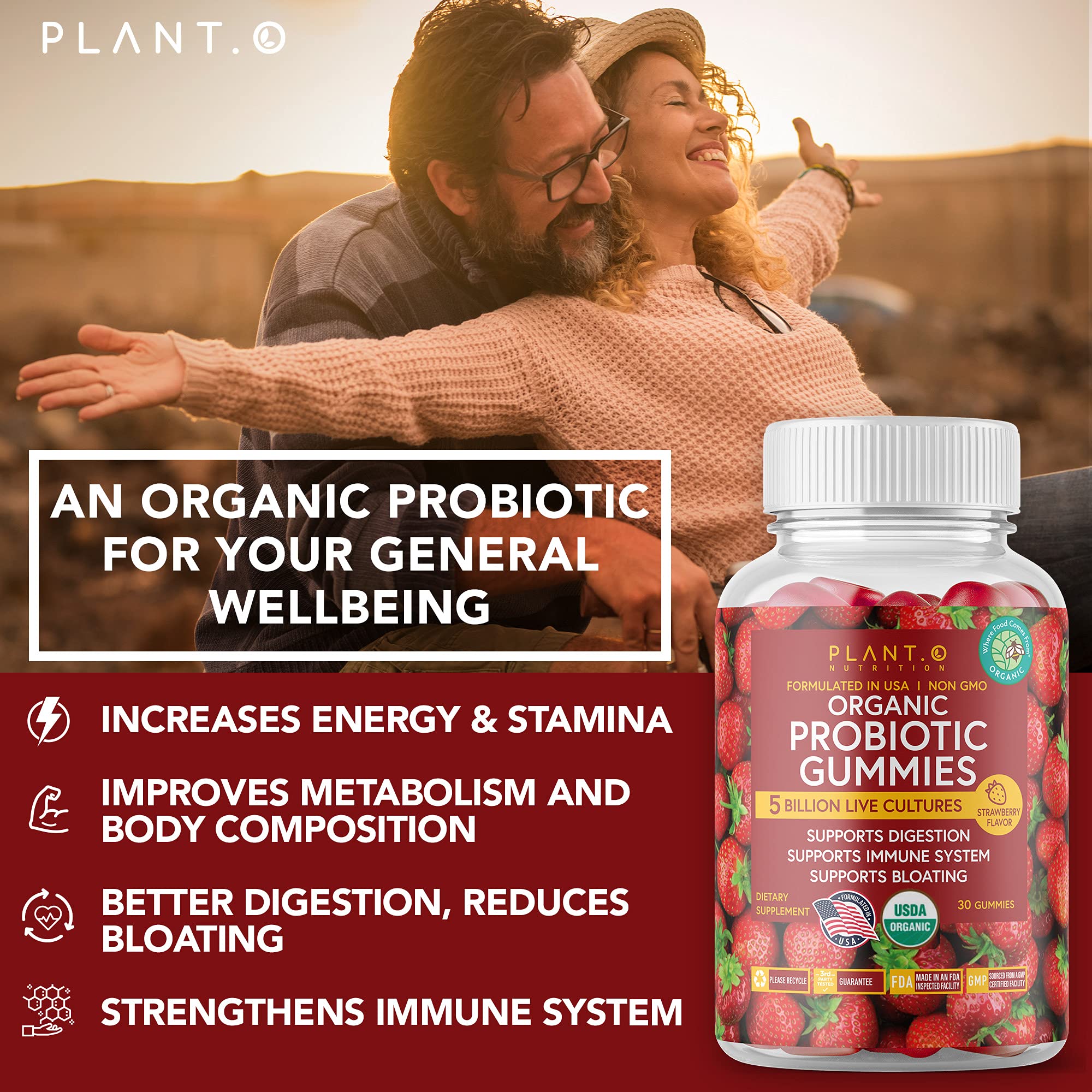 Foto 5 | Gomitas Probióticas Plant.o Con Sabor A Fresa Orgánica, 30 Unidades - Venta Internacional.