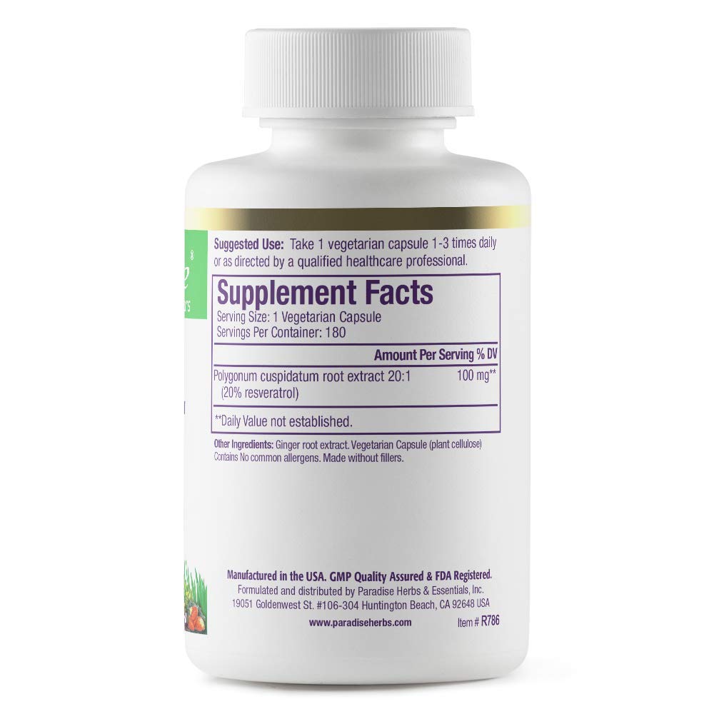 Foto 4 pulgar | Suplemento Paradise Herbs Resveratrol 180 Cápsulas - Venta Internacional.