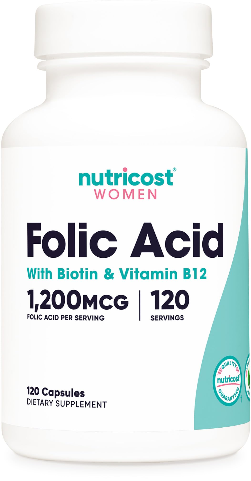 Foto 2 pulgar | Suplemento Nutricost De Ácido Fólico 1200 Mcg Con Vitamina B12 Y Biotina 120 Cápsulas - Venta Internacional.