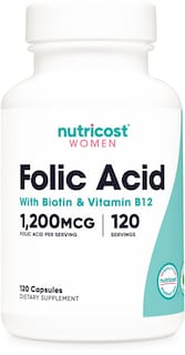 Foto 1 | Suplemento Nutricost De Ácido Fólico 1200 Mcg Con Vitamina B12 Y Biotina 120 Cápsulas - Venta Internacional.