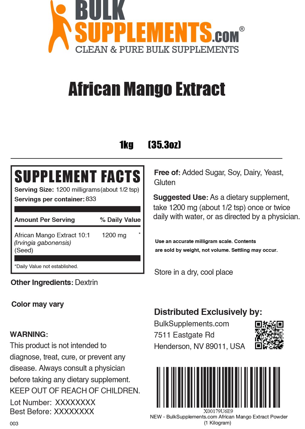 Foto 7 pulgar | Suplemento Bulksupplements.com Extracto De Mango Africano 1 Kg - Venta Internacional.