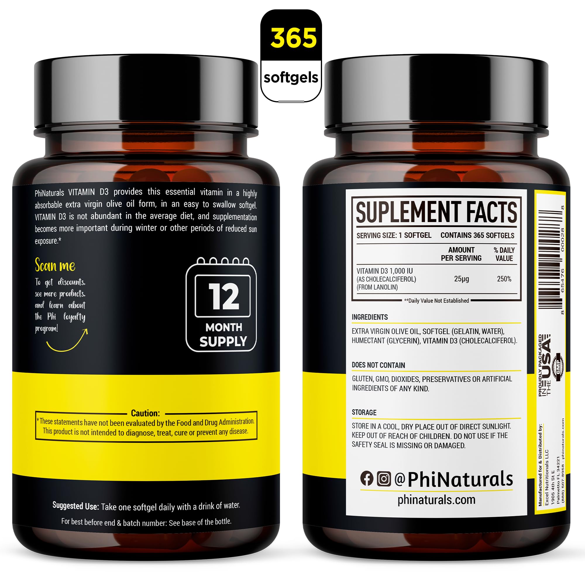 Foto 3 pulgar | Suplemento De Vitamina D3 De Phinaturals, 1000 Ui, Cápsulas Blandas, 365 Cápsulas - Venta Internacional.