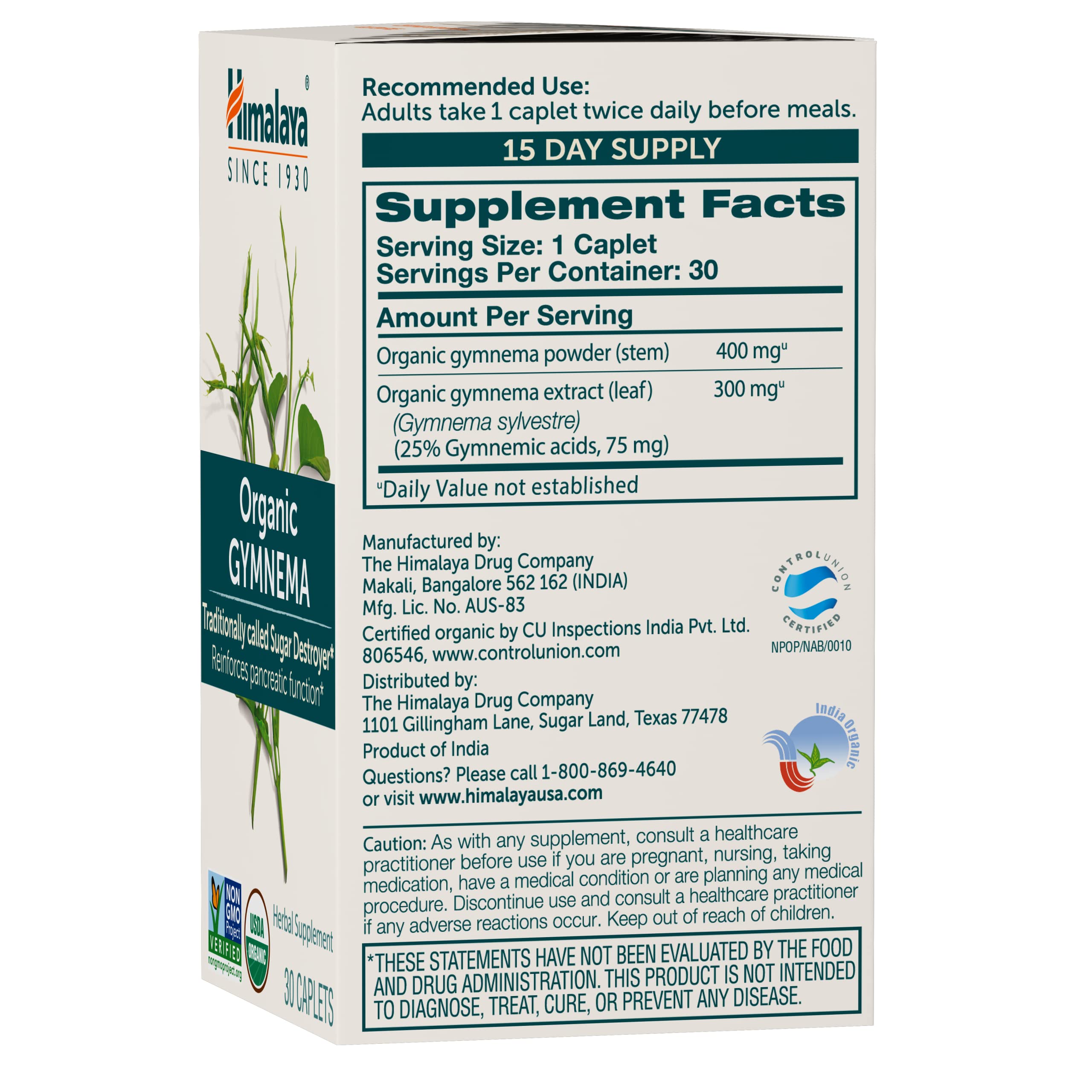 Foto 3 | Suplemento Himalaya Organic Gymnema Sylvestre 700 Mg 30 Cápsulas - Venta Internacional.
